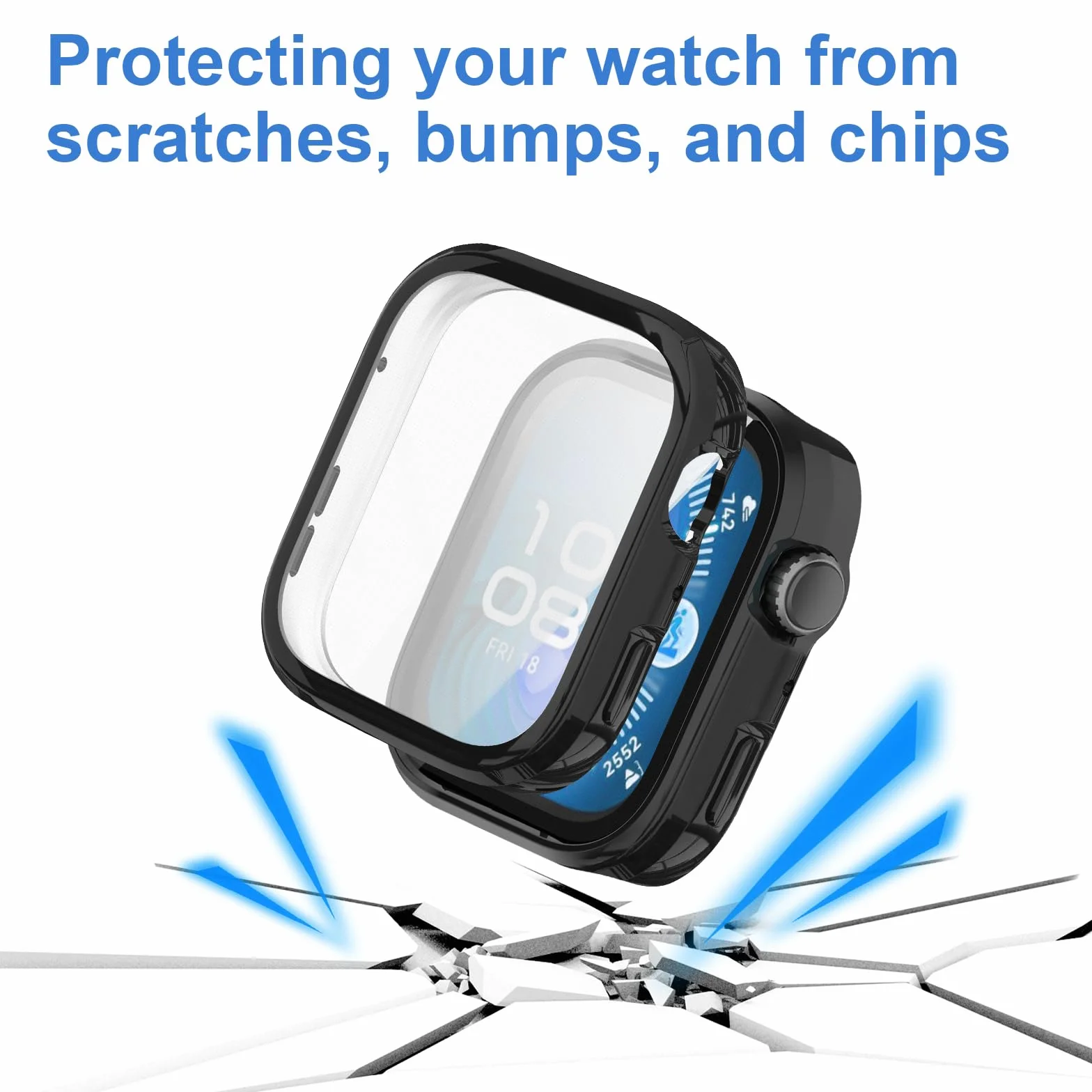 VOSSOT 5 sztuk etui na Huawei Watch Fit 4 z płócienką do czyszczenia, obudowa na smartwatcha, etui TPU, lekka, miękka osłona odporna na zarysowania, kolor: czarny, srebrny, przezroczysty, różowy