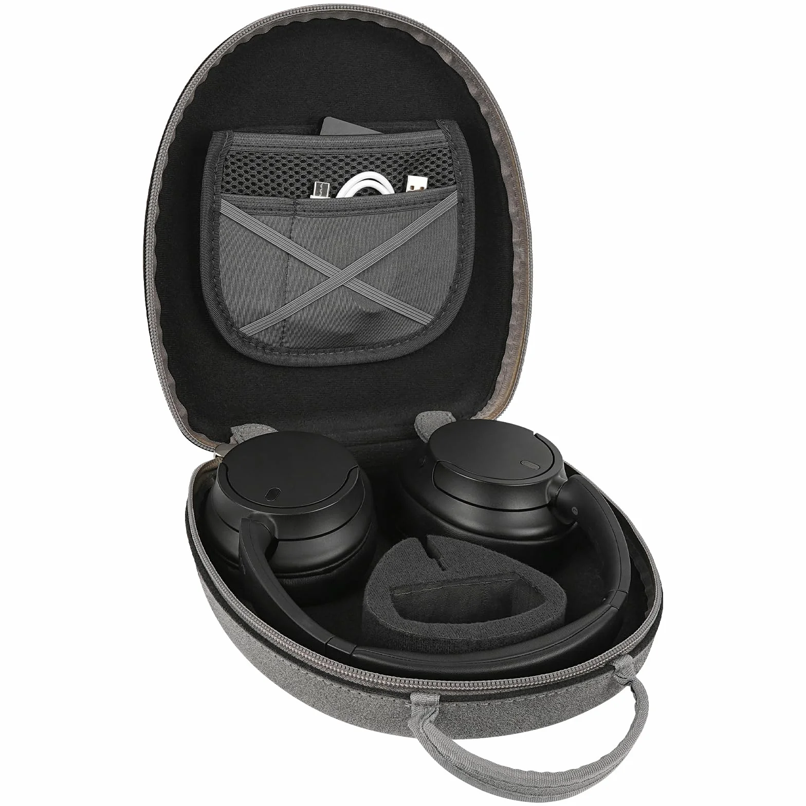Etui na słuchawki Geekria Shield kompatybilne z Sony WH-1000XM6/1000XM5/1000XM4, WH-CH720n i więcej, zamienne ochronne etui z twardą skorupą z przechowywaniem kabli (Mikrofibra Szara)