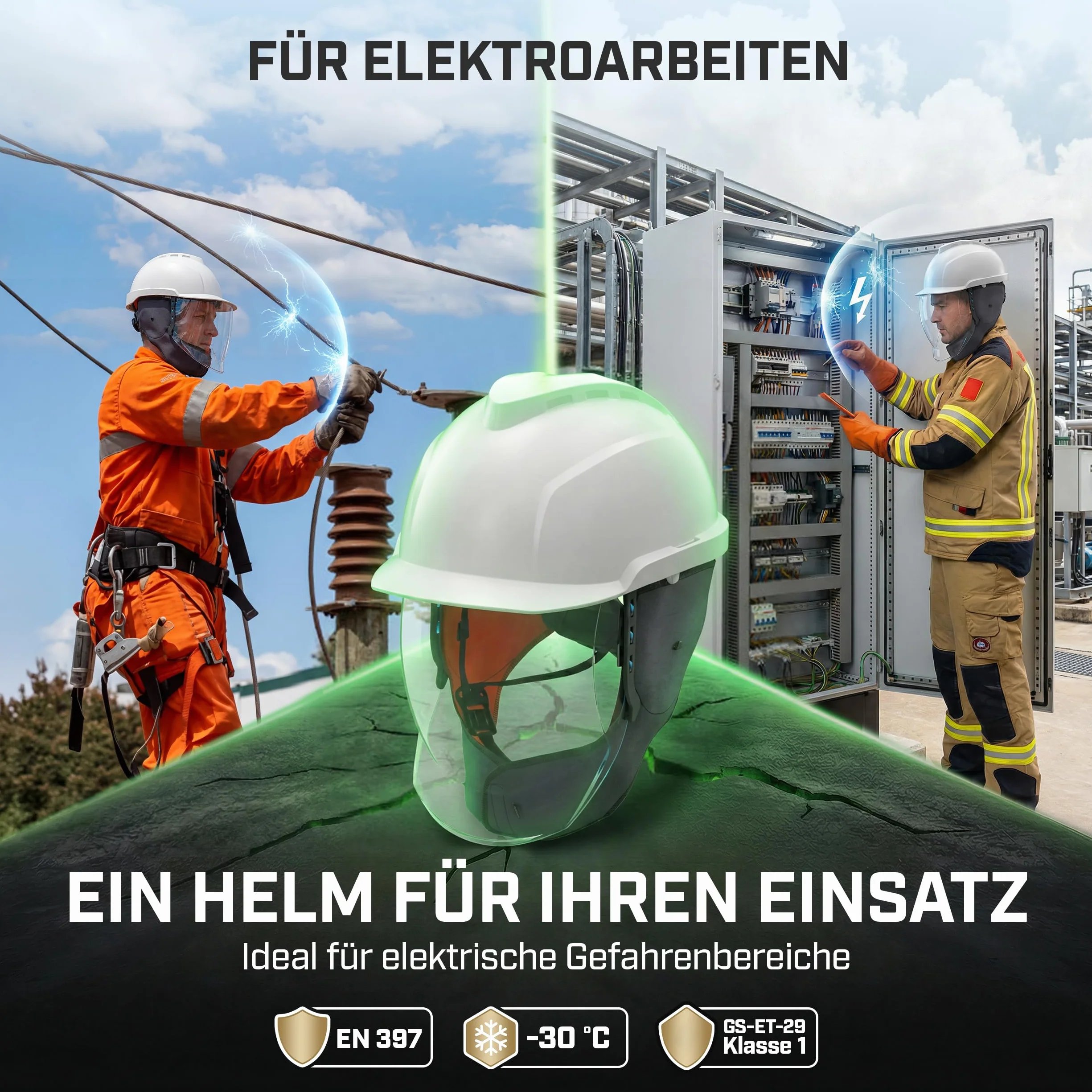 MSA V-Gard 950 zestaw dla elektryków – niewentylowany kask ochronny z wizjerem z łukiem świetlnym (klasa 2) – kask z klapkami na szyję i ucho