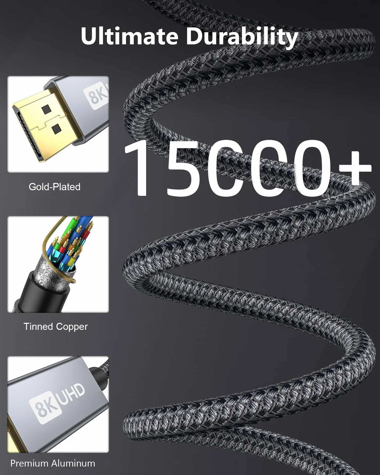 Silkland Kabel Mini DP do DP 1.4 1M 8K@60Hz 4K@144Hz Thunderbolt 2 HDR HBR3 DSC1.2 G-Sync FreeSync HDCP2.2 Mini Displayport do Displayport