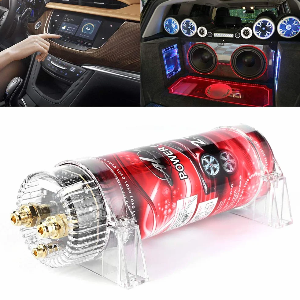 Car Audio kondensator odpowiedni do systemów do 2000 W, 2 stop aluminium + ABS Car Audio elektryczny kondensator mocy, wzmacniacz Vol Regulator