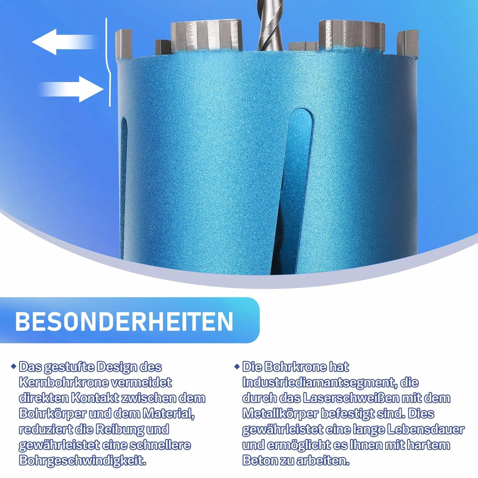 M22 diamentowa korona Ø 102 mm długość całkowita 200 mm, wiertło rdzeniowe Turbo z adapterem SDS Plus 110 mm, diamentowa piła do betonu, płyty pumeksu wapiennego | Profesjonalne wiertła turbo 10 mm, otwornica na sucho i na mokro, do betonu, muru, kamienia