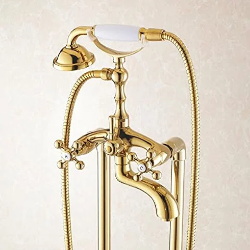 Bateria stojąca łazienkowa Golden Floor, typ telefonu, bateria wannowo-prysznicowa, zestaw prysznicowy mosiężny, luksusowy kran do wanny, typ koła, typ koła,Wheel Type