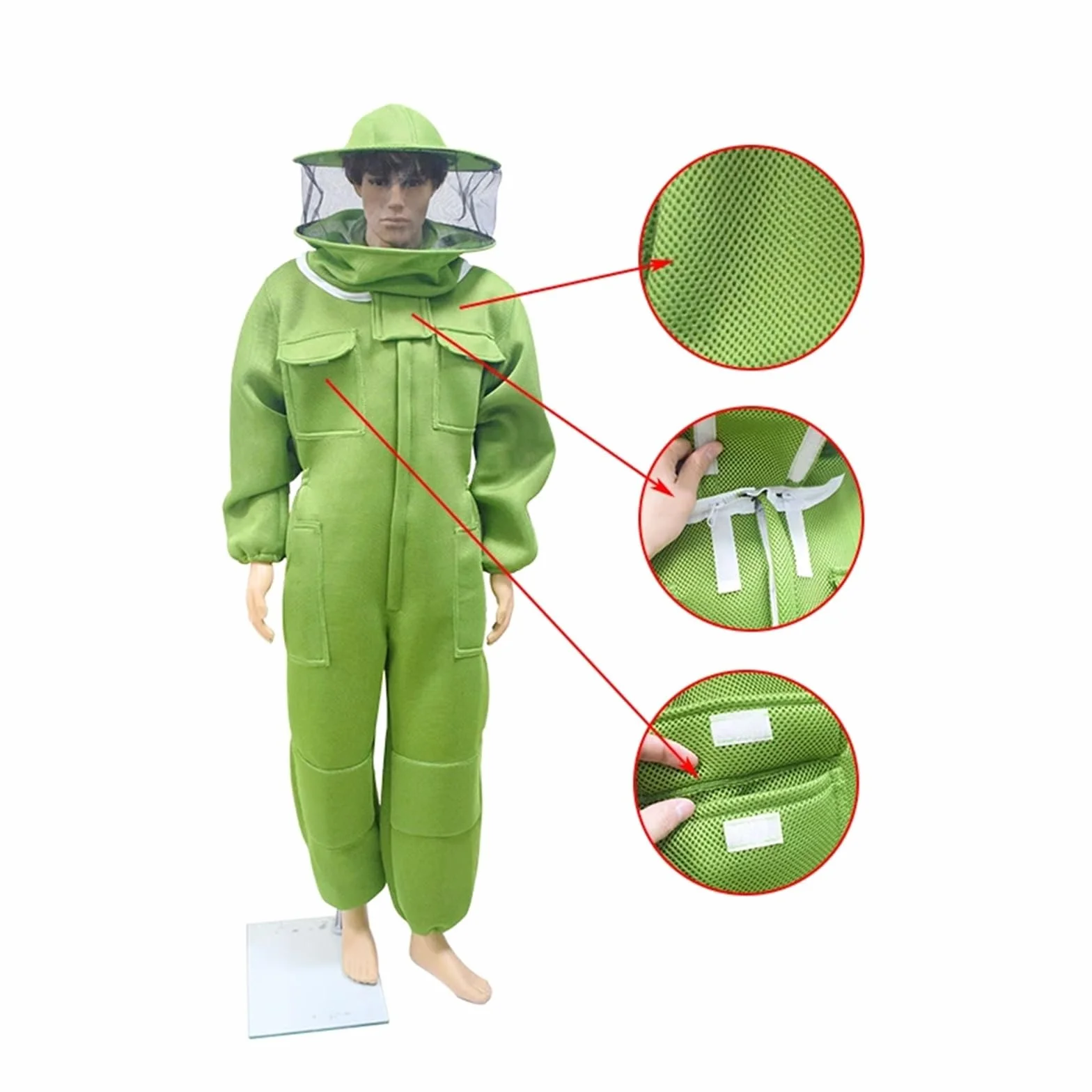 Odzież pszczelarską, Kombinezon ochronny pszczelarski z welonem 3D Air Cotton, wielokolorowy, wiele rozmiarów(Fencing Hat Orange,XL)