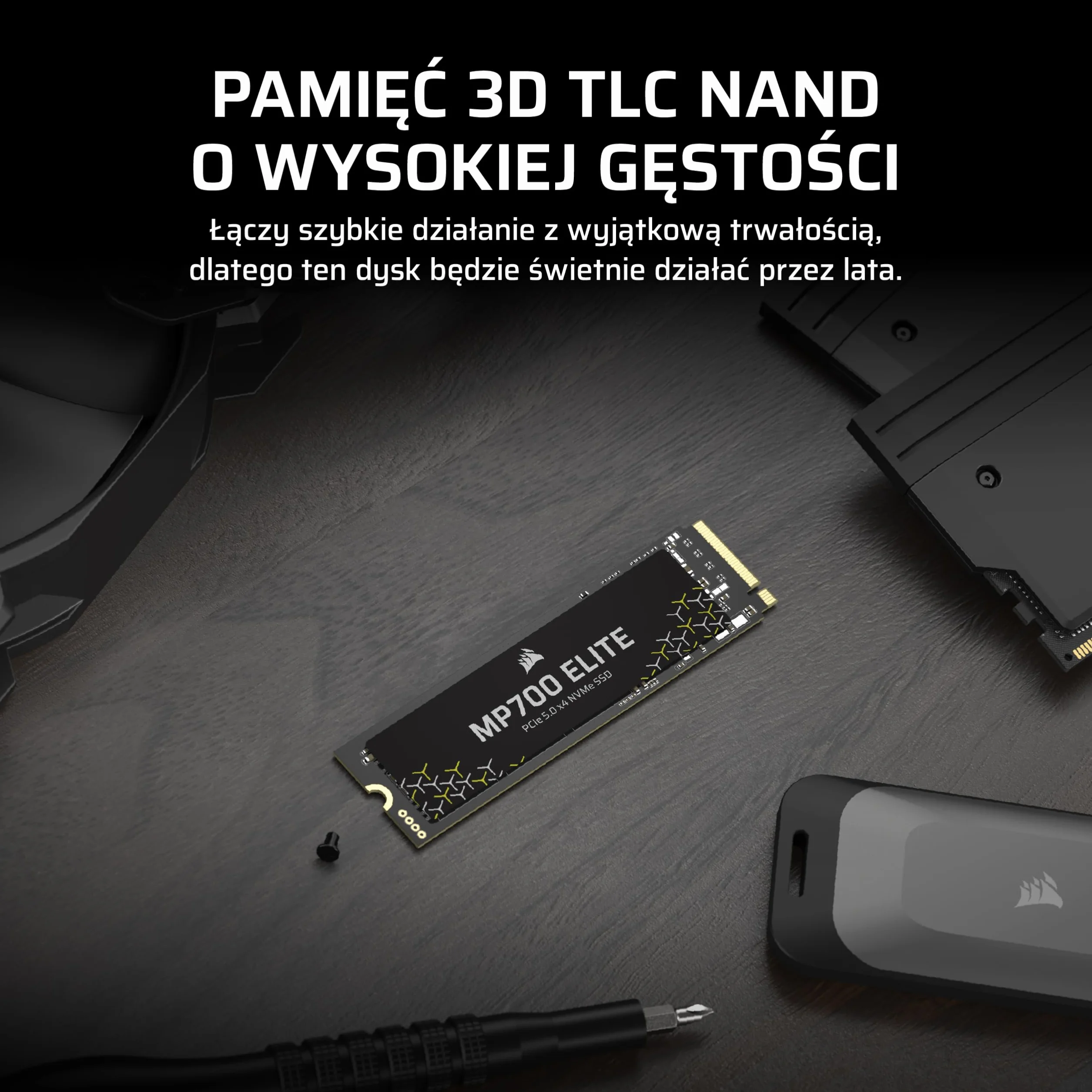 CORSAIR MP700 ELITE 1TB PCIe 5.0 x4 NVMe SSD M.2 2280 10000 MB/s Czarny