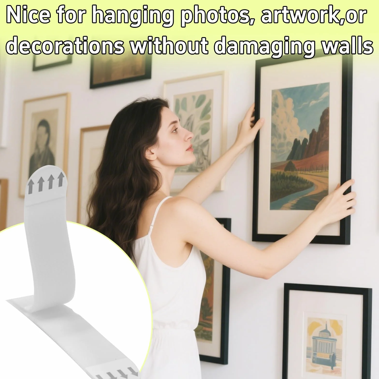 command picture hanging strips - 12 Pairs (24 Strips) Wall Sticky for Hanging Pictures on Wall Without Nails, 3.7"L x 0.76"W Adhesive adhesive strips, Heavy Duty Hook&Loop Strips, No Damage