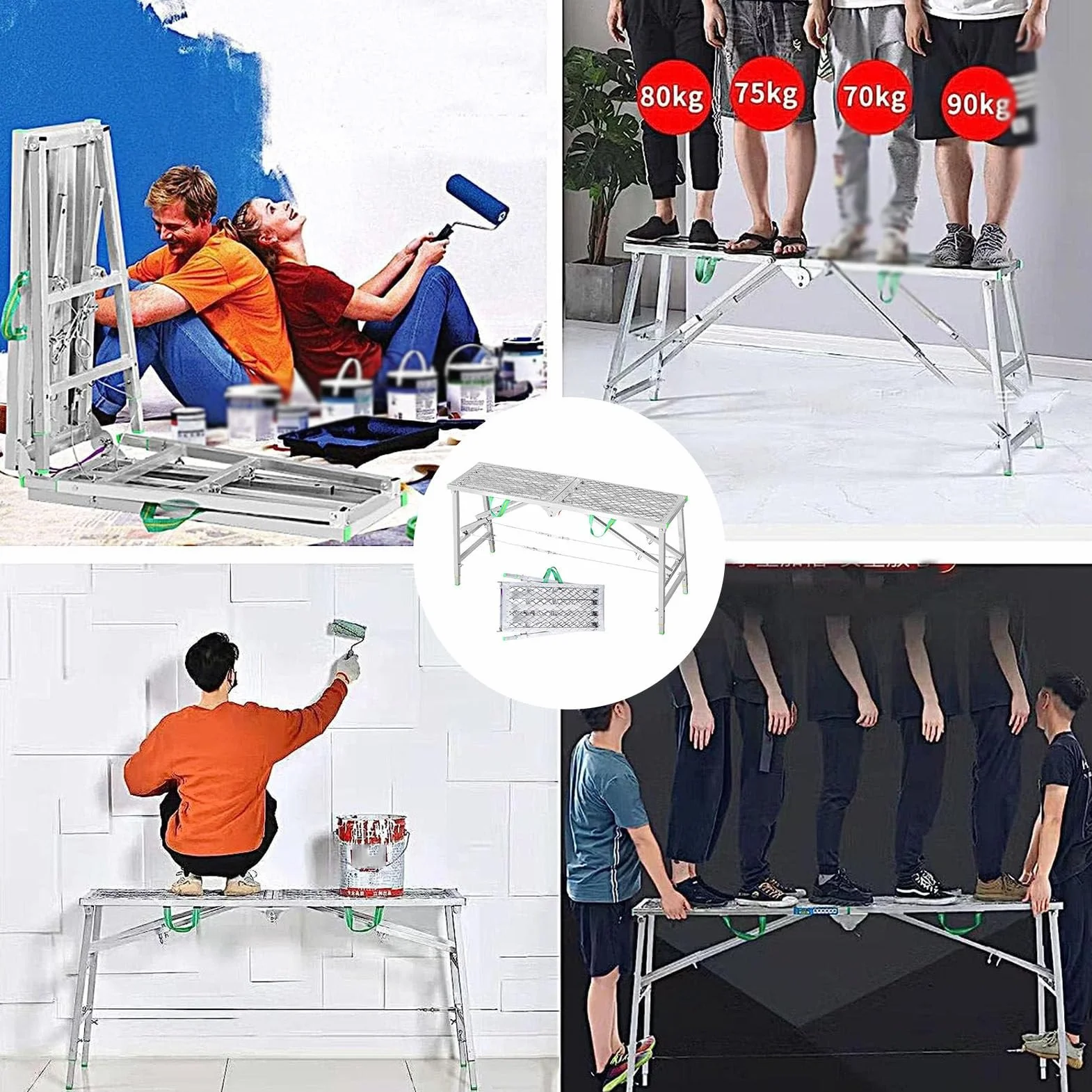 Przenośna składana platforma robocza, rusztowanie, wieża, drabina, stołek, ławka, regulowana wysokość, ocynkowana stal, narzędzie do majsterkowania w domu, 180 cm