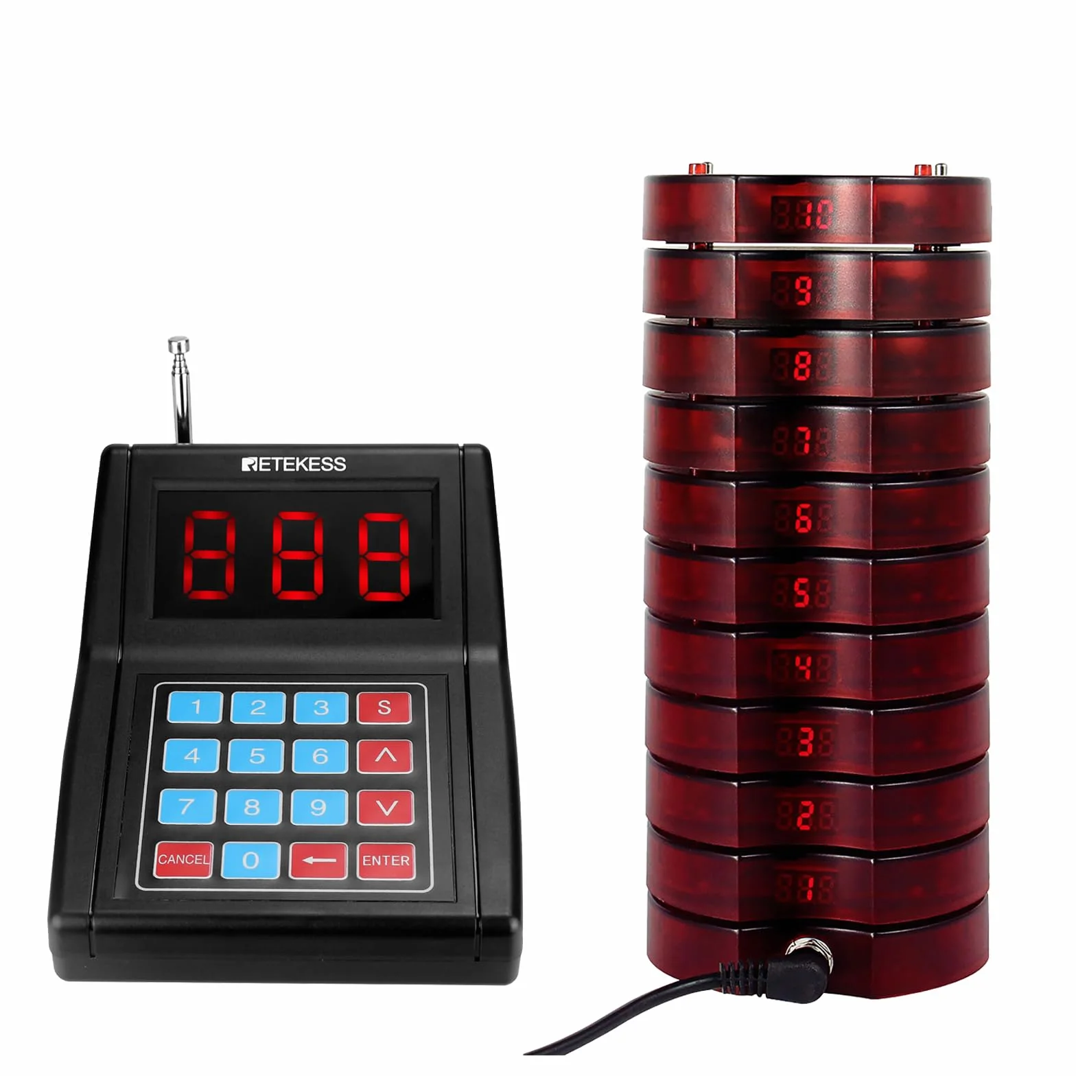 Retekess TD165 Pager Buzzer Restauracji, 999 Kanałów, Zasięg 300m, 10 Podstawek Akumulatorów, 3 Tryby Połączeń