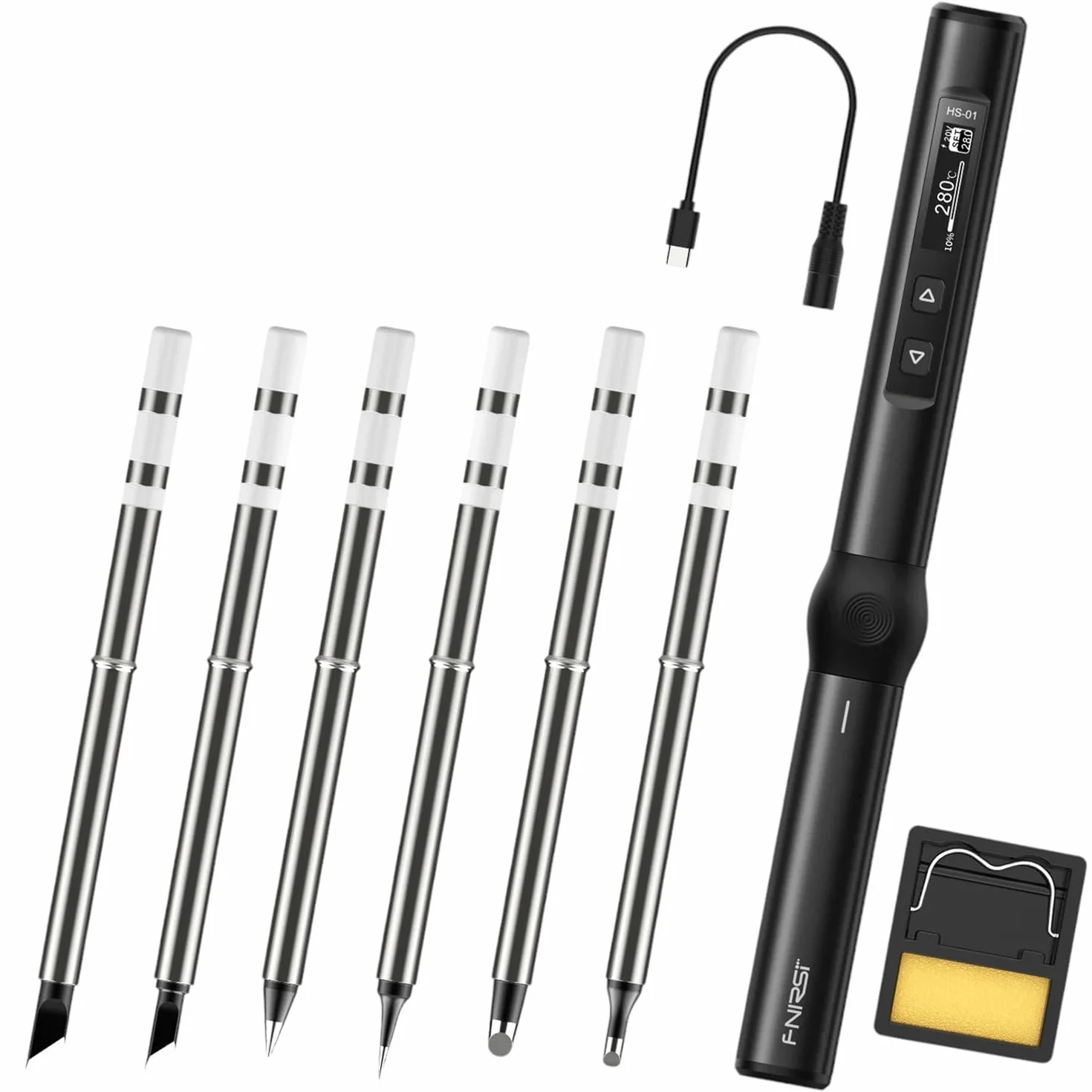 Czarna lutownica cyfrowa precyzyjna kolbowa 65W USB-C + 6 grotów HS-01