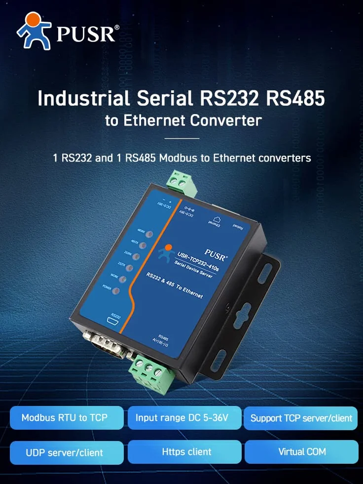 RS232 RS485 Modbus RTU Modbus TCP przejście Przetwornik Seryjny na Ethernet USR-TCP232-410s