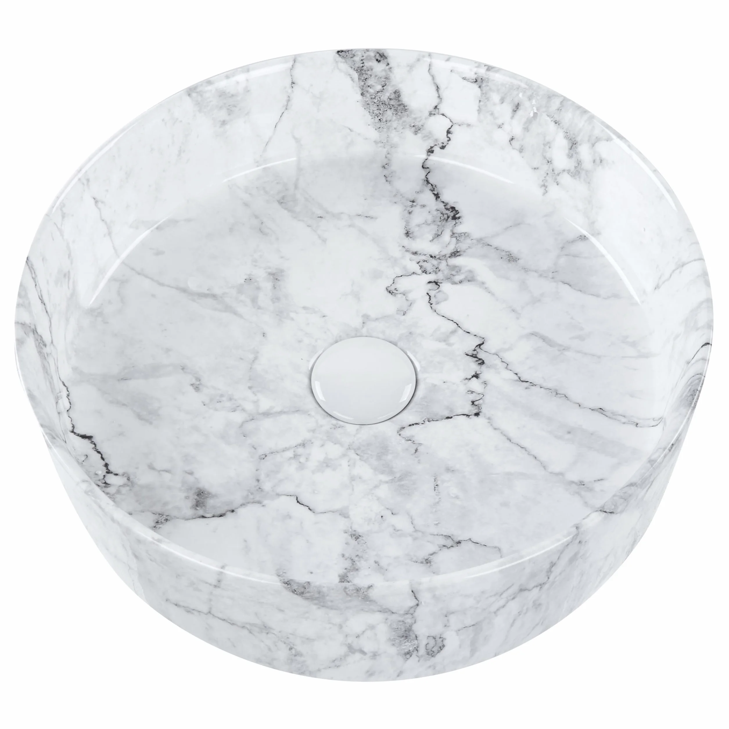 Umywalka łazienkowa nablatowa ceramiczna matowa okrągła 40 cm biała efekt marmuru Manis