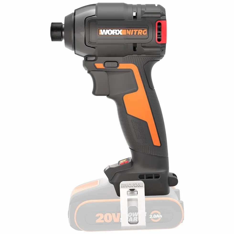 WORX Nitro akumulatorowa wkrętarka udarowa 20 V WX265.9 – wydajny silnik bezszczotkowy – 3 poziomy prędkości i 2 tryby – moment obrotowy 200 Nm – 3400 obr./min – lekka i kompaktowa – bez akumulatora i