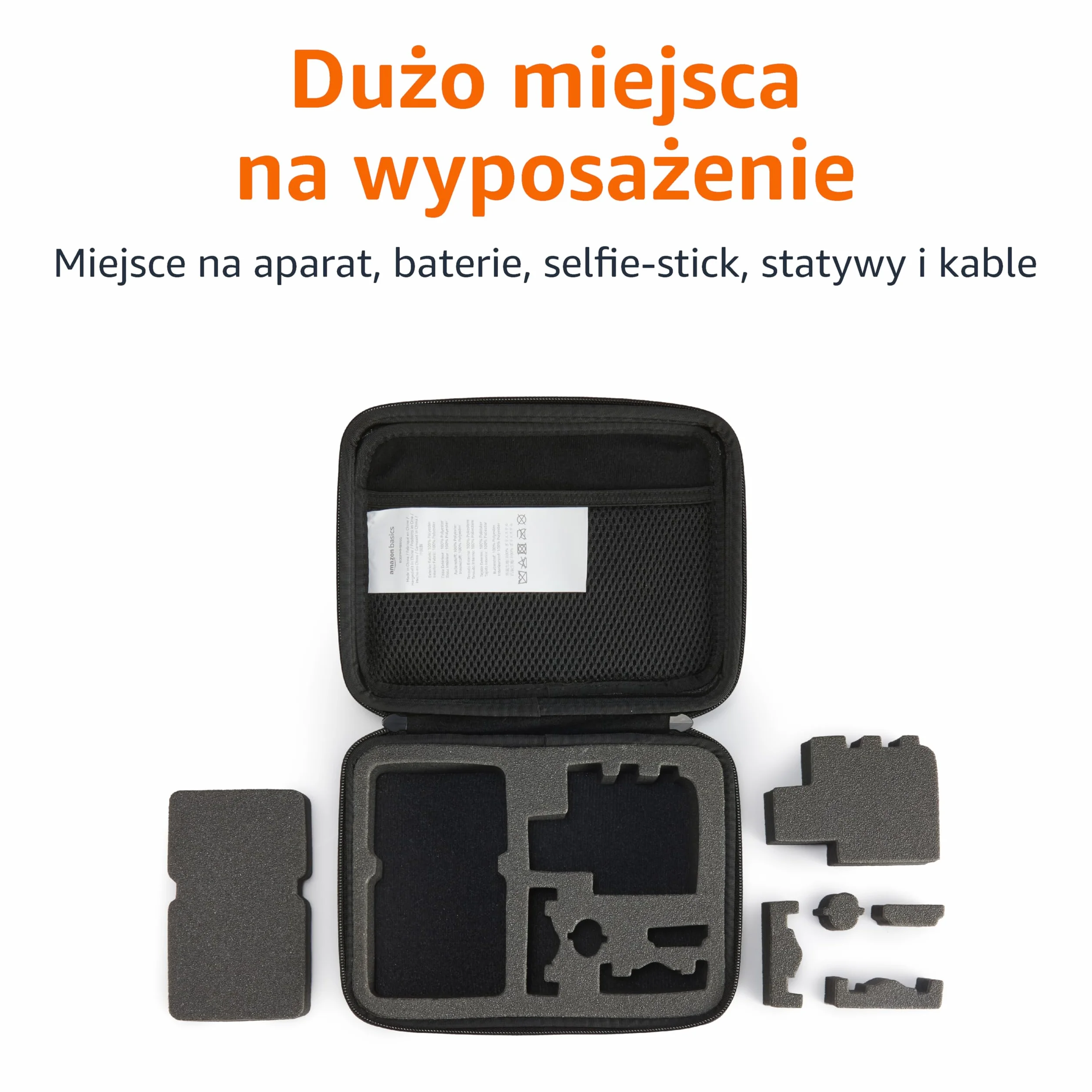 Amazon Basics średni futerał ochronny na kamerę GoPro i kamery sportowe z wewnętrzną pianką, przenośny i lekki, 22,9 x 17,8 x 6,4 cm, jednokolorowy, czarny