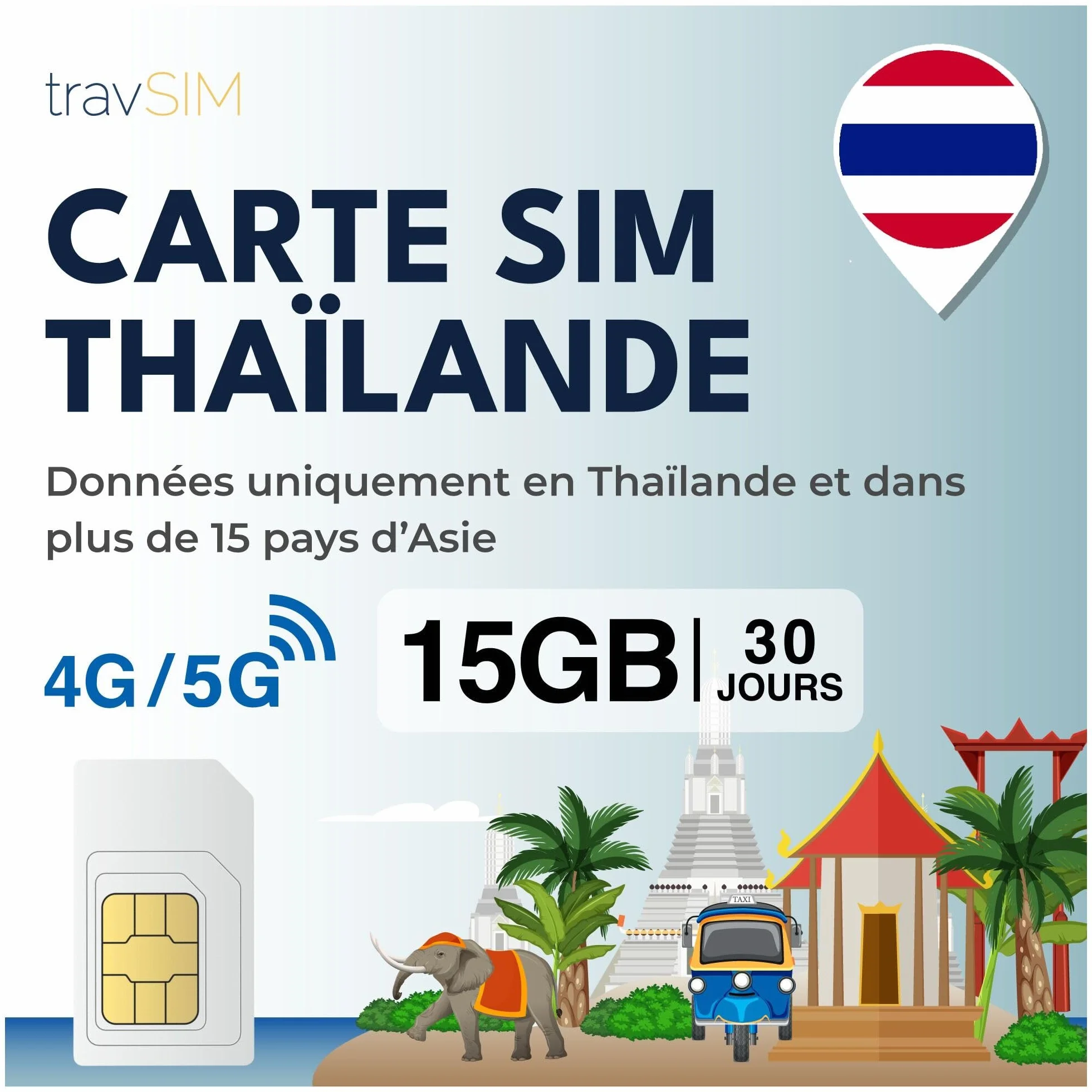 travSIM Karta SIM Tajlandia 15 GB 4G/5G 30 dni iOS Android
