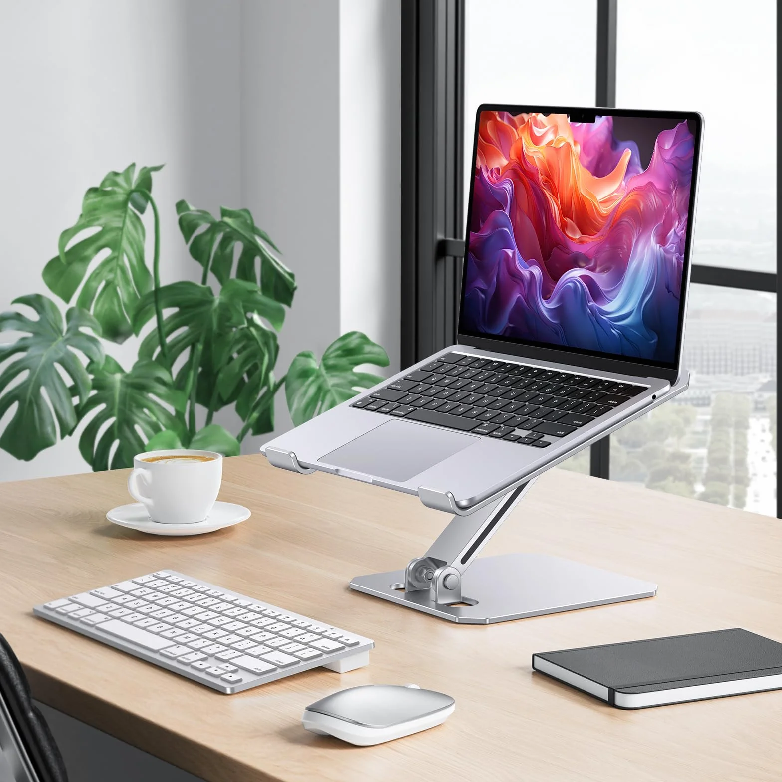OMOTON Regulowany stojak na laptopa aluminiowy składany z gniazdem ciepła kompatybilny MacBook Air Pro 10-16" srebrny