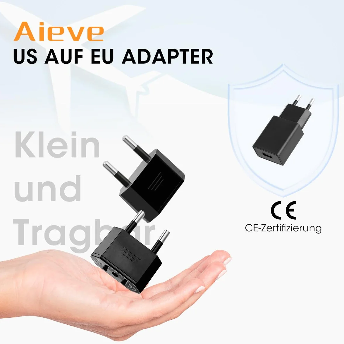 Aieve 4 sztuki adapterów podróżnych USA-UE, wtyczka USA na 2 piny do Niemiec/Europy, adapter wtyczki Ameryka/Kanada/Meksyk, konwerter do urządzeń z zasilaniem amerykańskim (czarny)