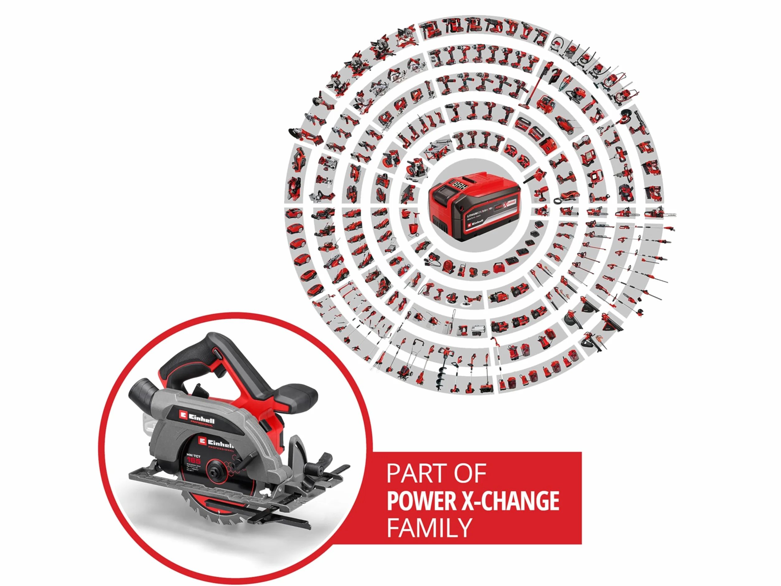 Einhell Profesjonalna akumulatorowa piła tarczowa 18 V Power X-Change, bezszczotkowa, Ø 165 mm ostrze piły, beznarzędziowa regulacja kąta cięcia, bez baterii TC-CS 1410 Solo
