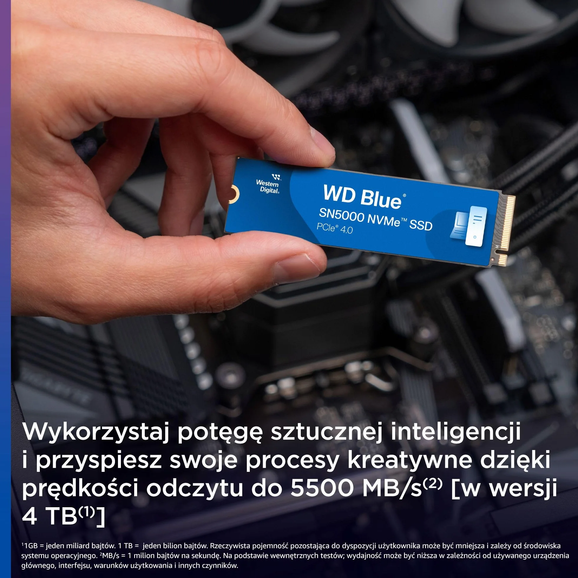 WD Blue SN5000 NVMe SSD 1TB (M.2 2280, prędkość odczytu do 5150 MB/s, PCIe Gen4, technologia nCache, bezpłatne oprogramowanie do migracji danych Acronis True Image)