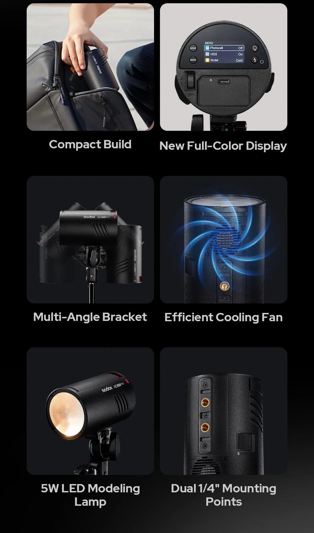 Godox AD100 Pro II 100 W lampa błyskowa z zestawem AK-R1, AD100PRO II 2,4 G TTL Flash, zoom 28-85 mm, 490 pełnych błysków, 0,01-1,5 s, recykling HSS 1/8000s, akumulator 2850 mAh, ładowanie USB-C, 16