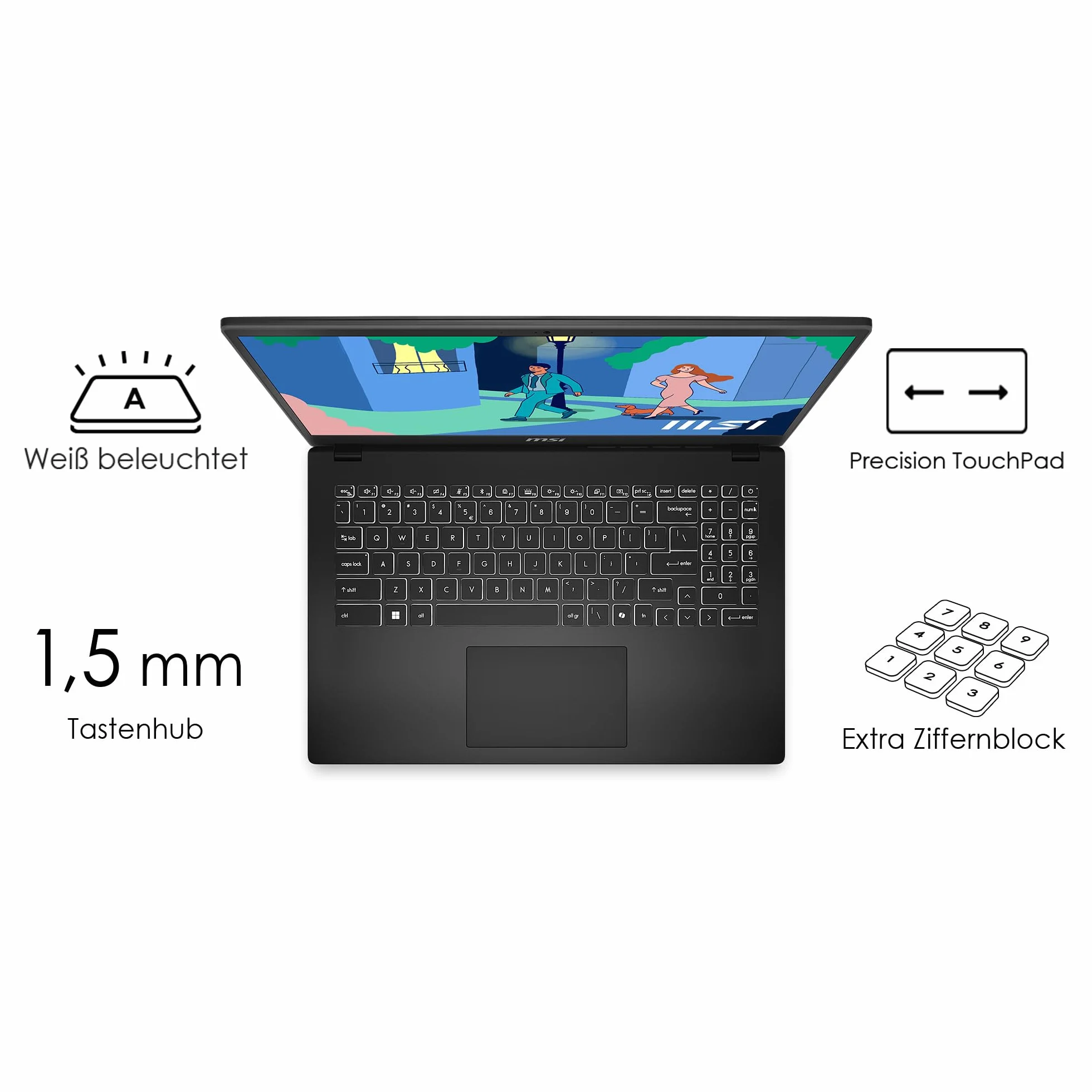MSI Laptop 15,6" Full HD AMD Ryzen 5 7530U 16GB DDR4 RAM 512GB SSD AMD Radeon Graphics Windows 11 Home Czarny