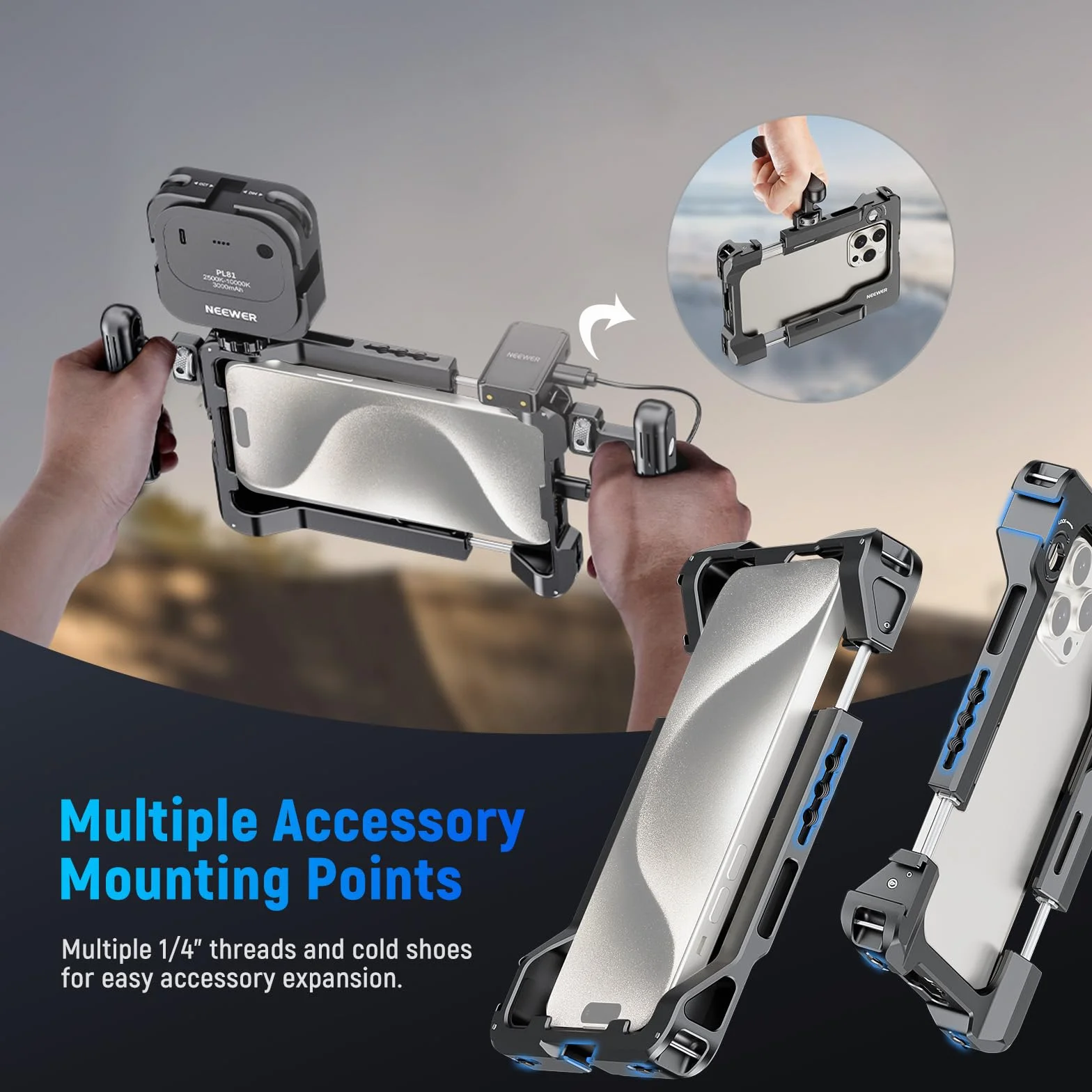 NEEWER Uniwersalna platforma wideo do smartfona z uchwytami 67 mm kompatybilna DJI iPhone Samsung Galaxy Android