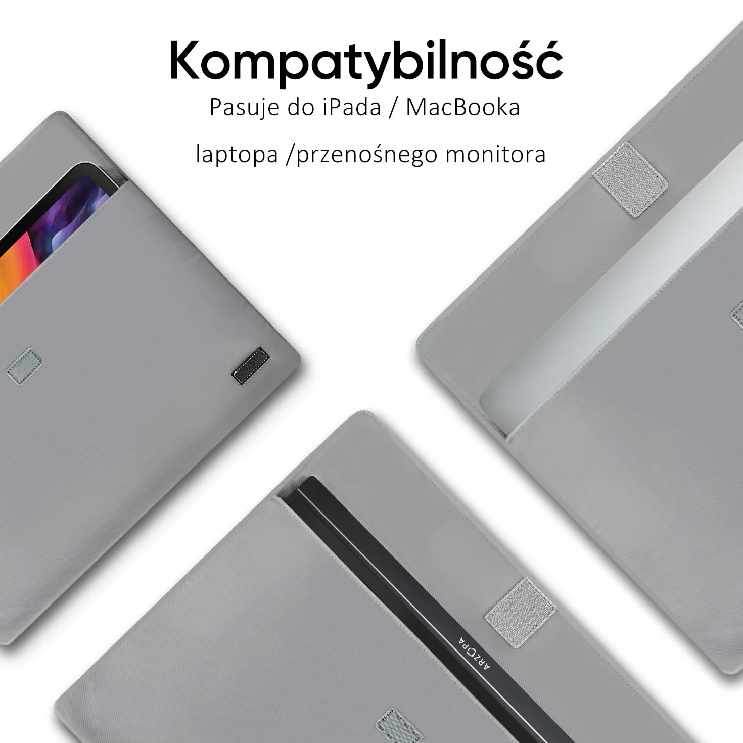 ARZOPA Przenośna torba na monitor 16,1" skóra PU wodoodporny szara