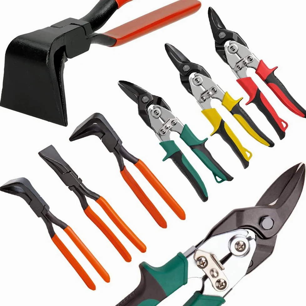 6-częściowy zestaw szczypiec do składania + nożyce do blachy, szczypce do gięcia, szczypce do cięcia blachy, nożyce do metalu, proste 0°, kątowe 45° i 90° dla dekarzy, hydraulików