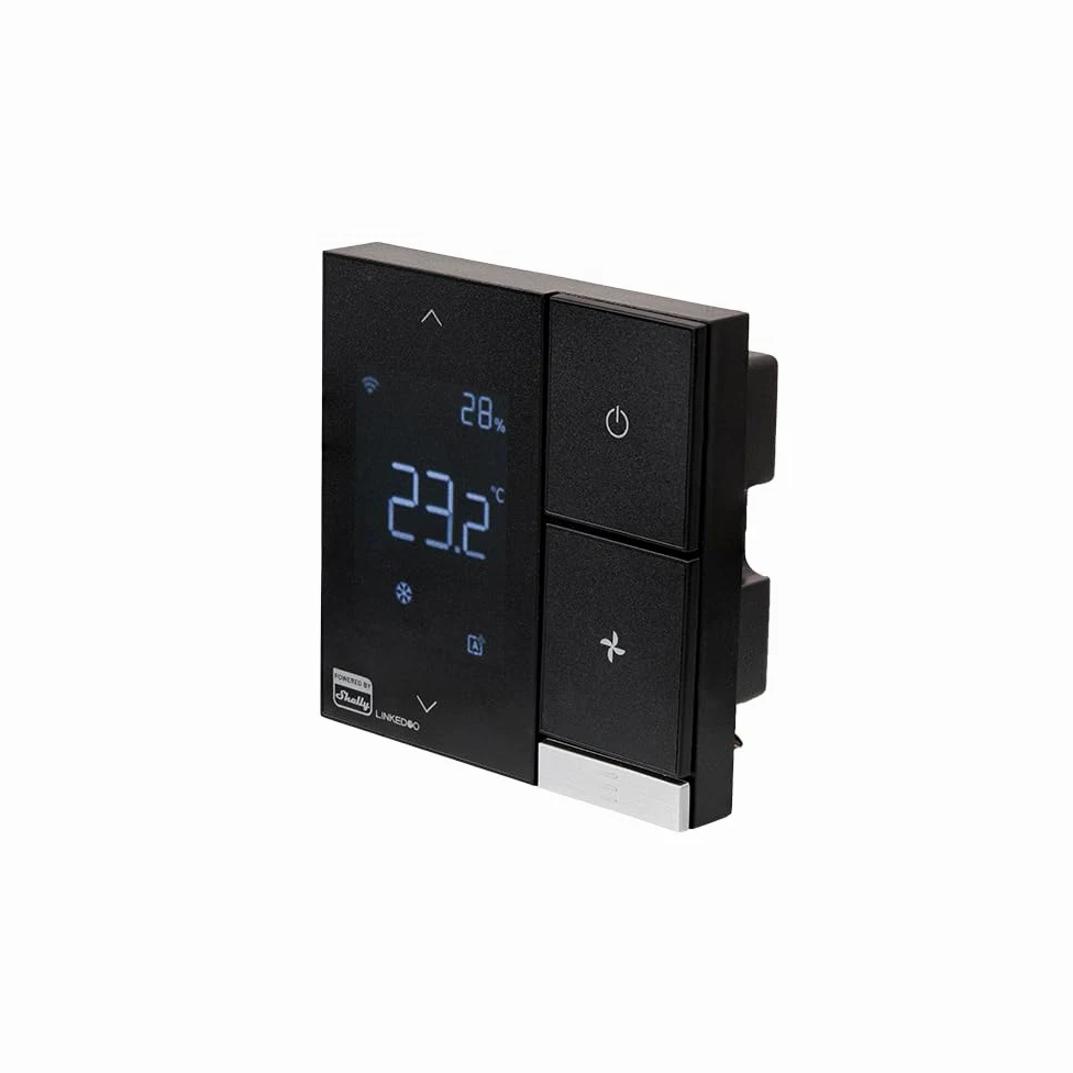 LinkedGo Powered by Shelly inteligentny termostat HVAC, Wi-Fi, ogrzewanie i chłodzenie, ogrzewanie podłogowe, funkcja zapobiegająca zamarzaniu, sterowanie RS485, Alexa i asystent domu, nie jest