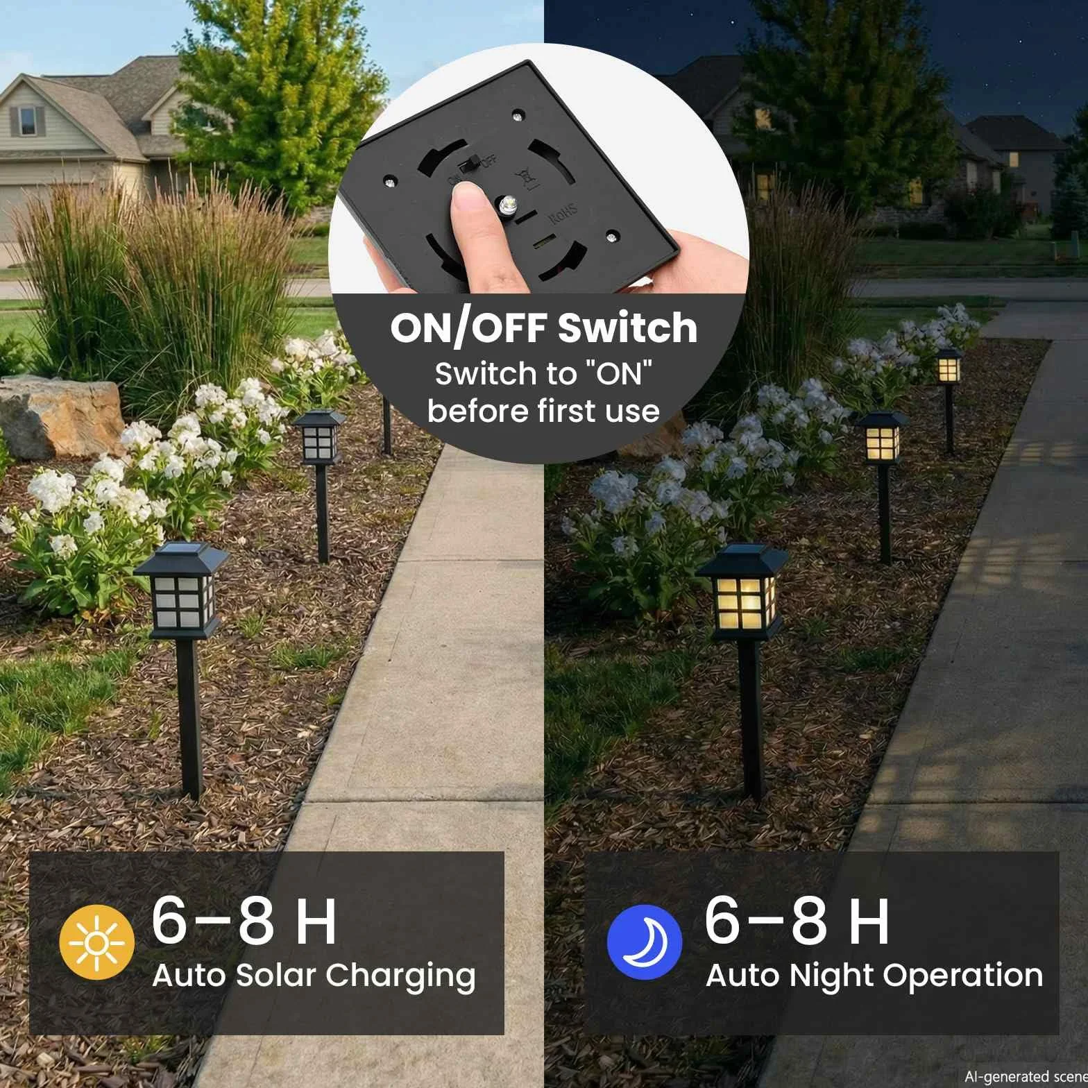 vidaXL Zewnętrzne lampy solarne ze szpikulcem podłogowym 24 szt. 38,5 cm PP, nowoczesne solarne światła z palikiem, odporne na warunki atmosferyczne do oświetlania ogrodu i trawnika