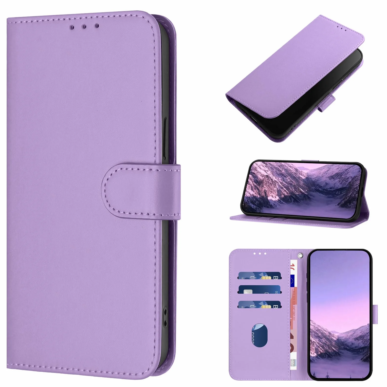 Etui na iPhone'a 11, wysokiej jakości etui ze skóry PU [przegródki na karty] portfel etui ochronne, odporne na wstrząsy etui na telefon iPhone 11 (lawenda)