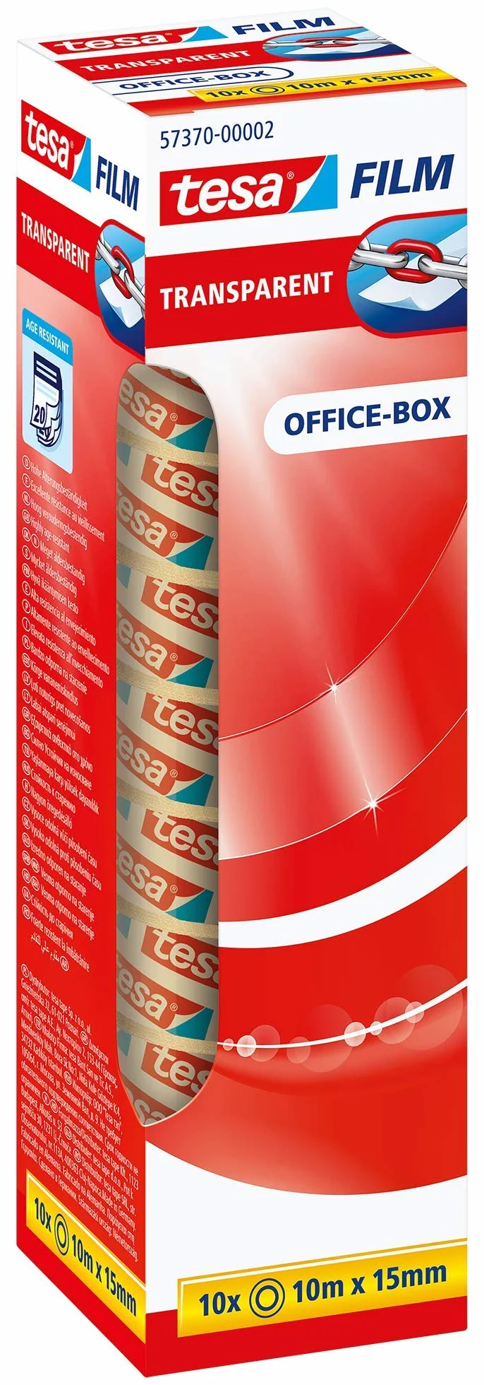 Tesa Film Taśma Klejąca, Przezroczysty, 10m x 15mm, 10 Sztuk