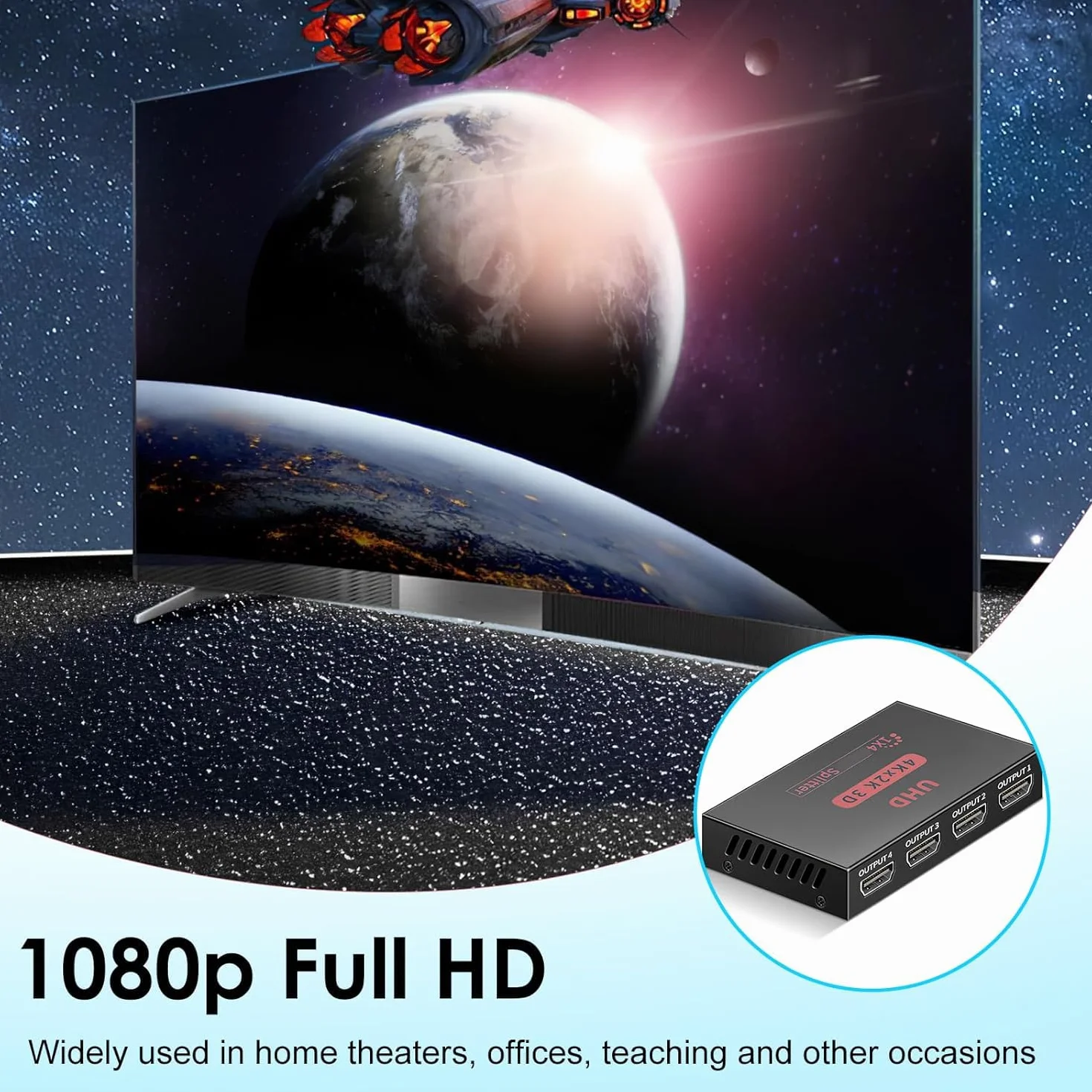 4K Rozdzielacz HDMI 1 W 4 Out, rozdzielacz HDMI 1x4, przełącznik duplikator, dystrybutor audio wideo obsługuje 3D, HDCP, 4K przy 30 Hz, długa transmisja, do TV, PS4, Xbox, Blu-ray, projektora i