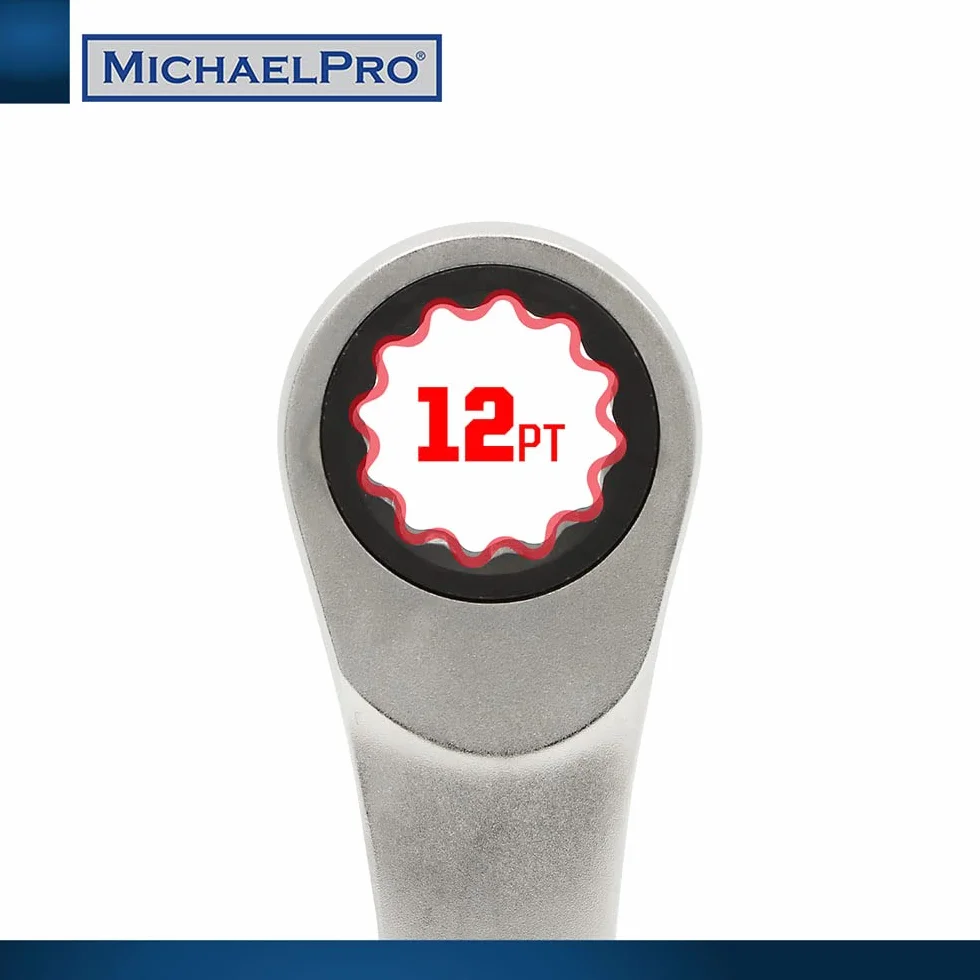 MichaelPro MP001139 zestaw kluczy płasko-oczkowych z przełączaną grzechotką, metryczny, 6-częściowy, 8,10,12,13,17,19 mm, klucz płaski z zwijaną torbą