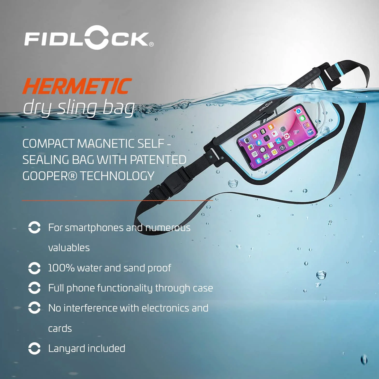 Fidlock Sling Bag Bum Bag Self Sealing Dry Bag Phone Pouch Clear Blue