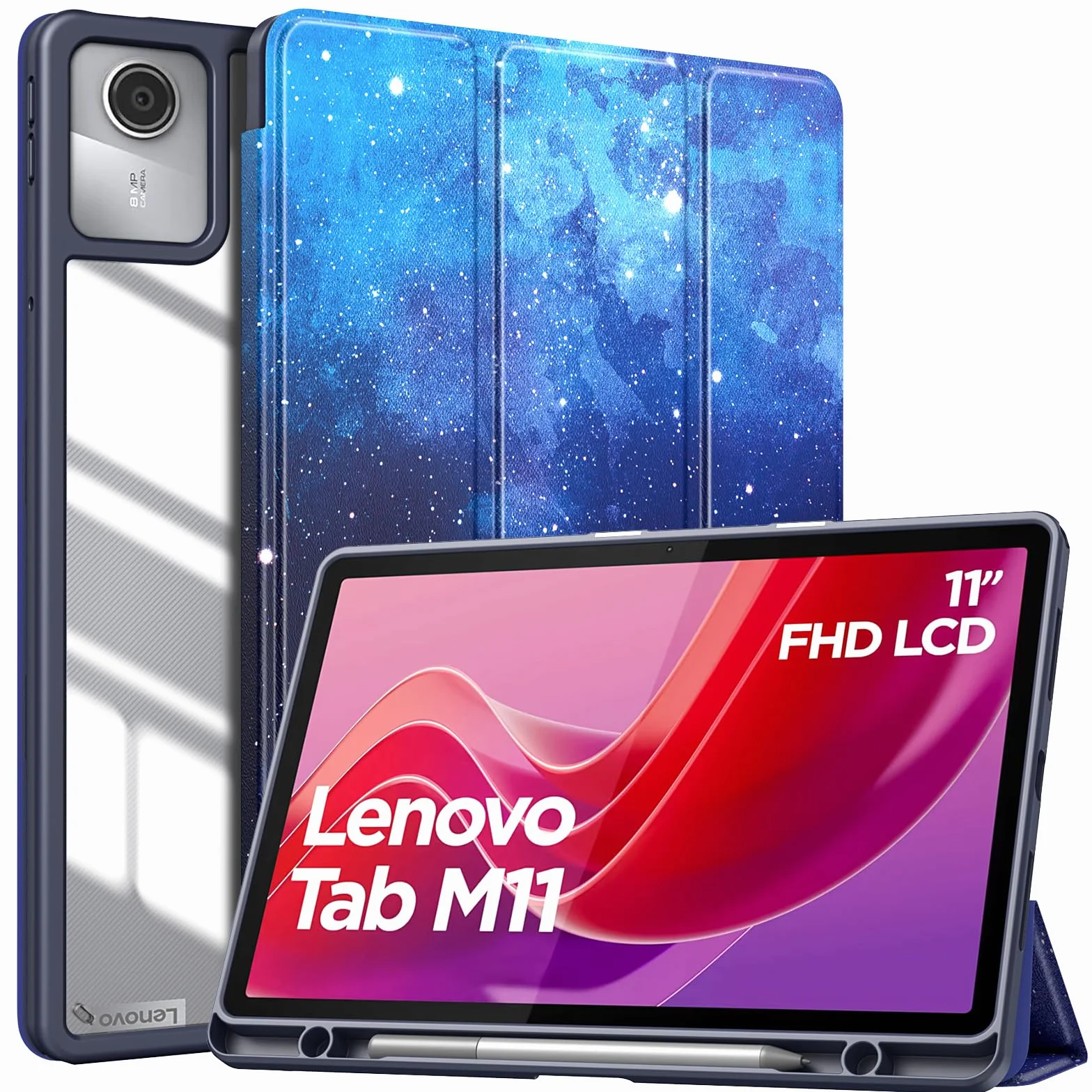 MoKo Etui Lenovo Tab M11 2024 TB330FU TB330XU Ultra Cienka Składana Pokrowiec z Uchwytem na Rysik, Niebieskie Gwiaździste Niebo