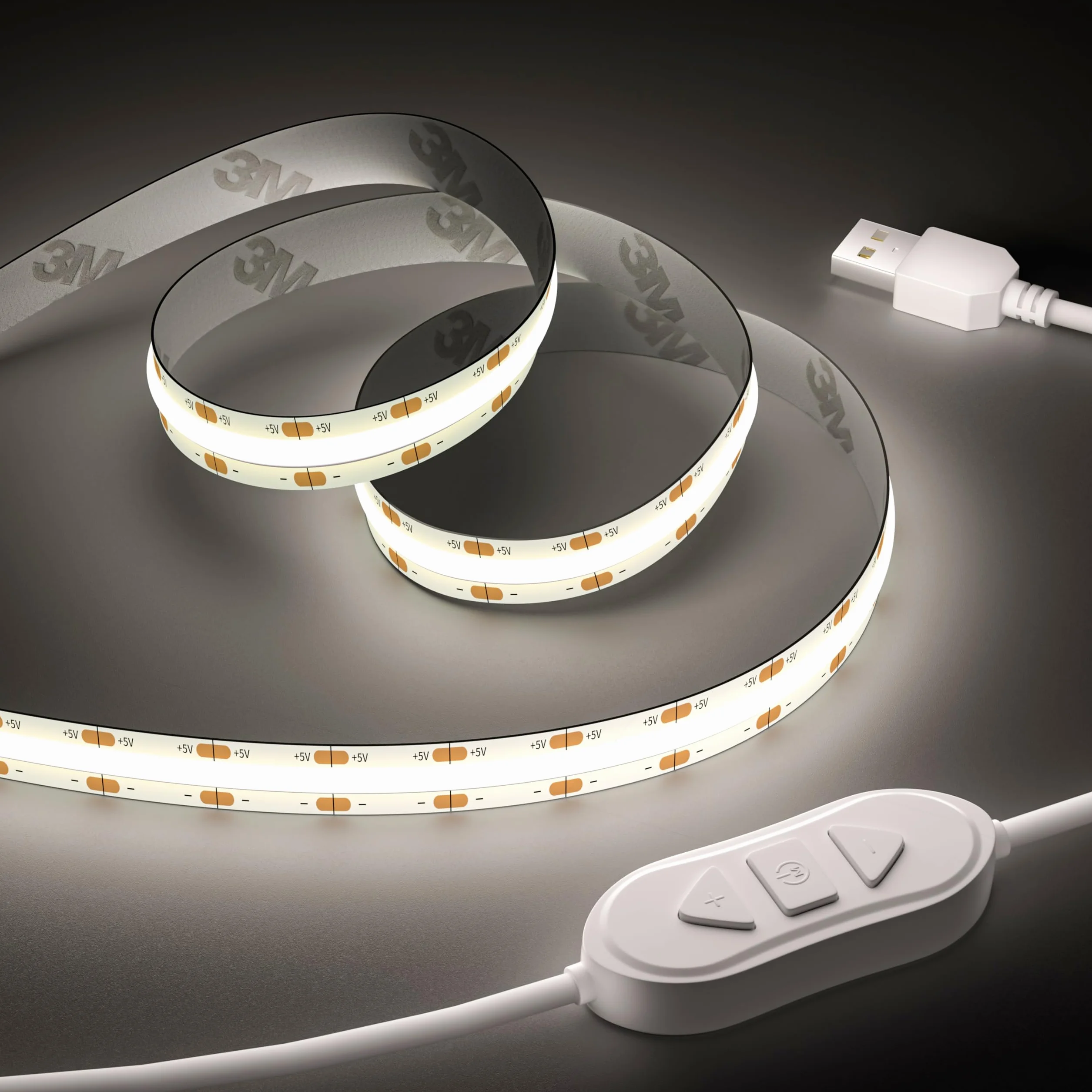 OULARA Taśma LED USB COB 5 V zimna biel 6000 K, 3 m, możliwość ściemniania, 960 diod LED COB LED, elastyczna taśma LED z funkcją pamięci, do oświetlenia tła telewizora, sypialni, lustra