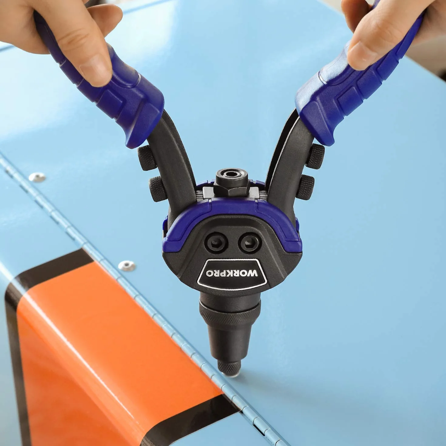 WORKPRO Nitownica 5 w 1, 25-centymetrowa nitownica Pop z 5 rozmiarami wymienną dyszą 2,4 mm, 3,2 mm, 4,8 mm, 6,4 mm, wytrzymała nitownica ręczna z 100-częściowymi nitami