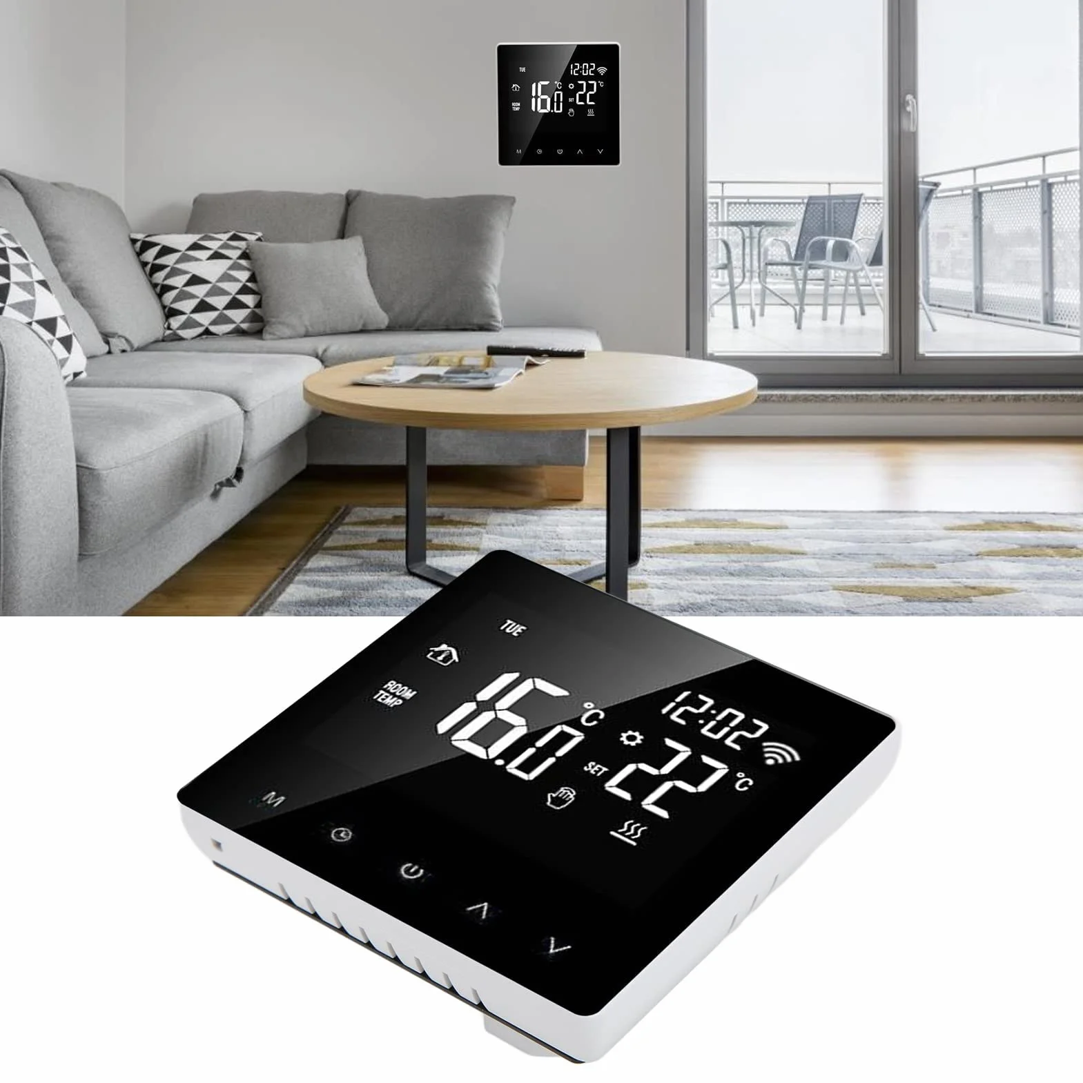 ME81H AC230V 50/60Hz Inteligentny termostat 5 ~ 90℃ WIFI Inteligentny termostat LCD ekran dotykowy Termostat ogrzewania podłogowego wody do Tuya (białe tło biały przycisk 16A)