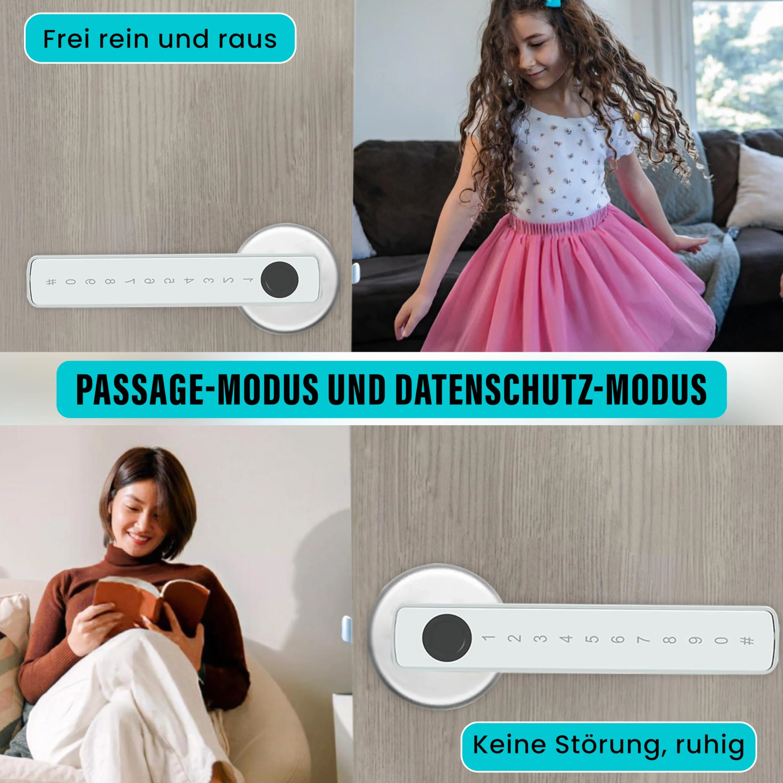 Zamek do drzwi z odciskiem palca, Smart Lock, elektroniczny zamek do drzwi wewnętrznych o grubości 35-55 mm, inteligentny zamek do drzwi, sterowany za pomocą aplikacji, z rozetą i 2 kartami