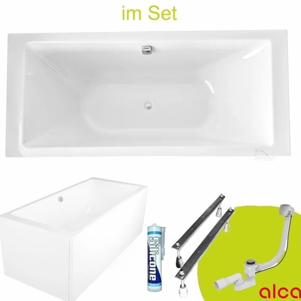 Wanna ECOLAM Tami 200x90 cm + fartuch | Nowoczesna, duża wanna dla dwóch osób | Prostokątna wanna akrylowa, najwyższa jakość | Kompletny zestaw odpływowy, nóżki, silikon | Design
