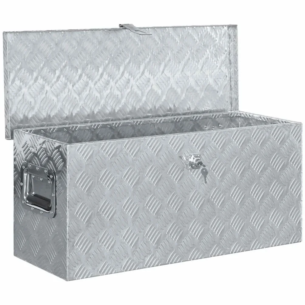 Aluminiowa skrzynka 80 × 30 × 35 cm, srebrna, lekka skrzynka narzędziowa z systemem zamykania, pojemna, nierdzewna, idealna do warsztatu, garażu, na plac budowy, gospodarstwa domowego, dla
