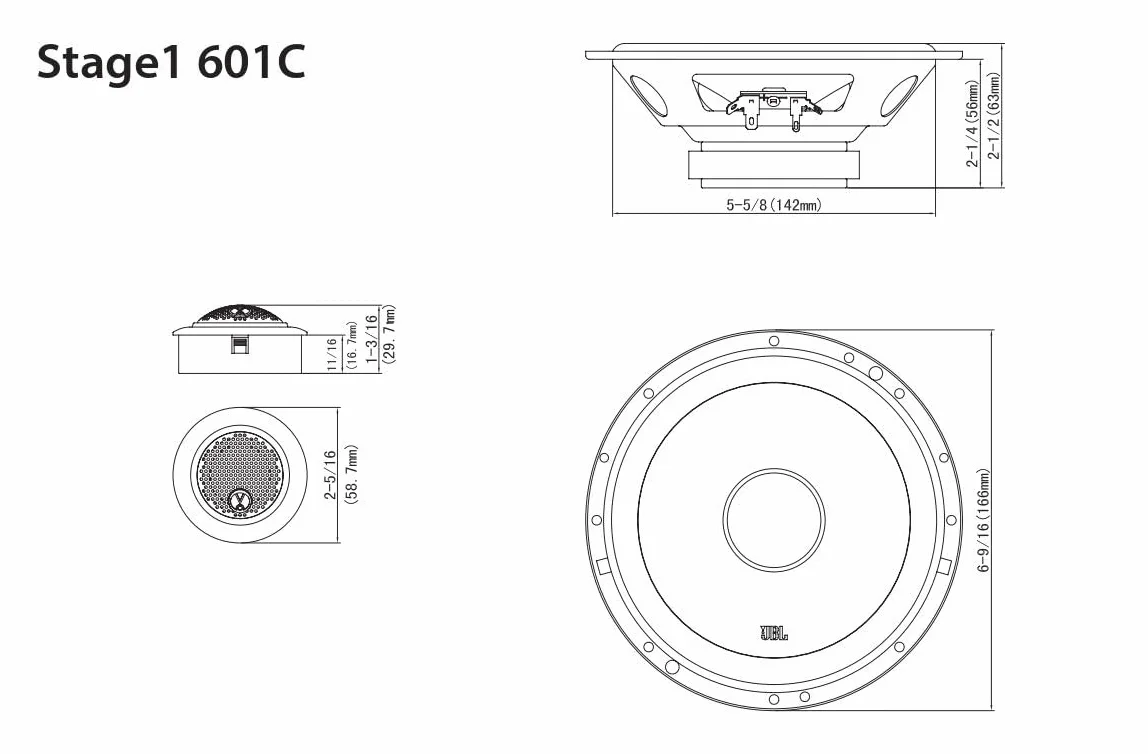 JBL Stage1 601C 6" 16 cm 2-drożny 200 W komponent samochodowy głośniki do drzwi