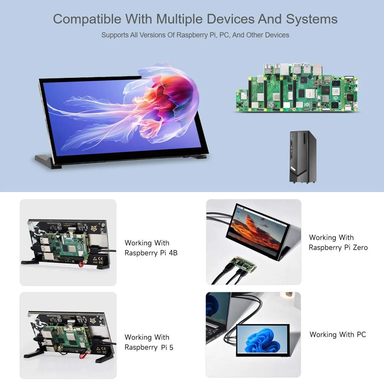 LUCKFOX przenośny ekran dotykowy 7" IPS monitor LCD 1024 x 600 5-punktowy Plug and Play