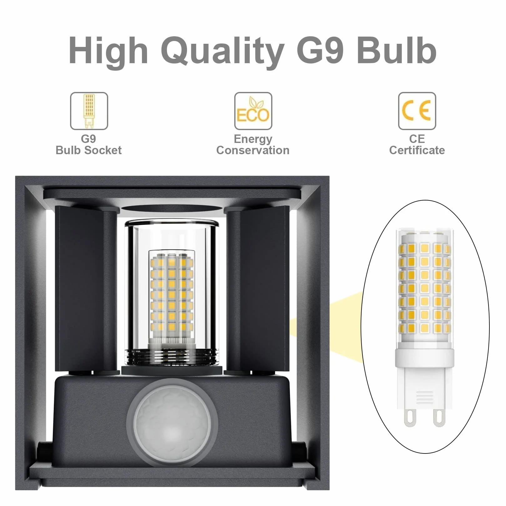 Klighten 2 szt. Zewnętrzna lampa ścienna z czujnikiem ruchu, IP54, oświetlenie ścienne wewnętrzne z regulowanym kątem wiązki, z wymienną żarówką LED G9, ciepła biel 3000 K, antracytowa