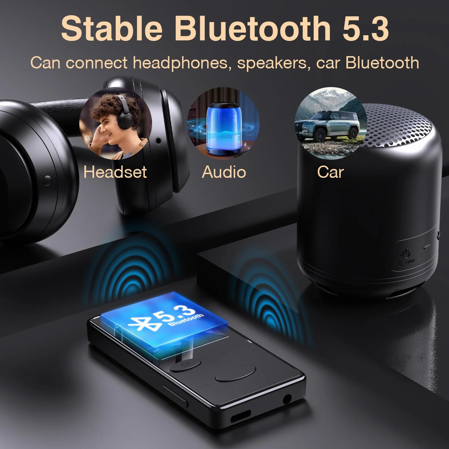Odtwarzacz MP3 Bluetooth 5.3, dźwięk HiFi, 32 GB, czarny
