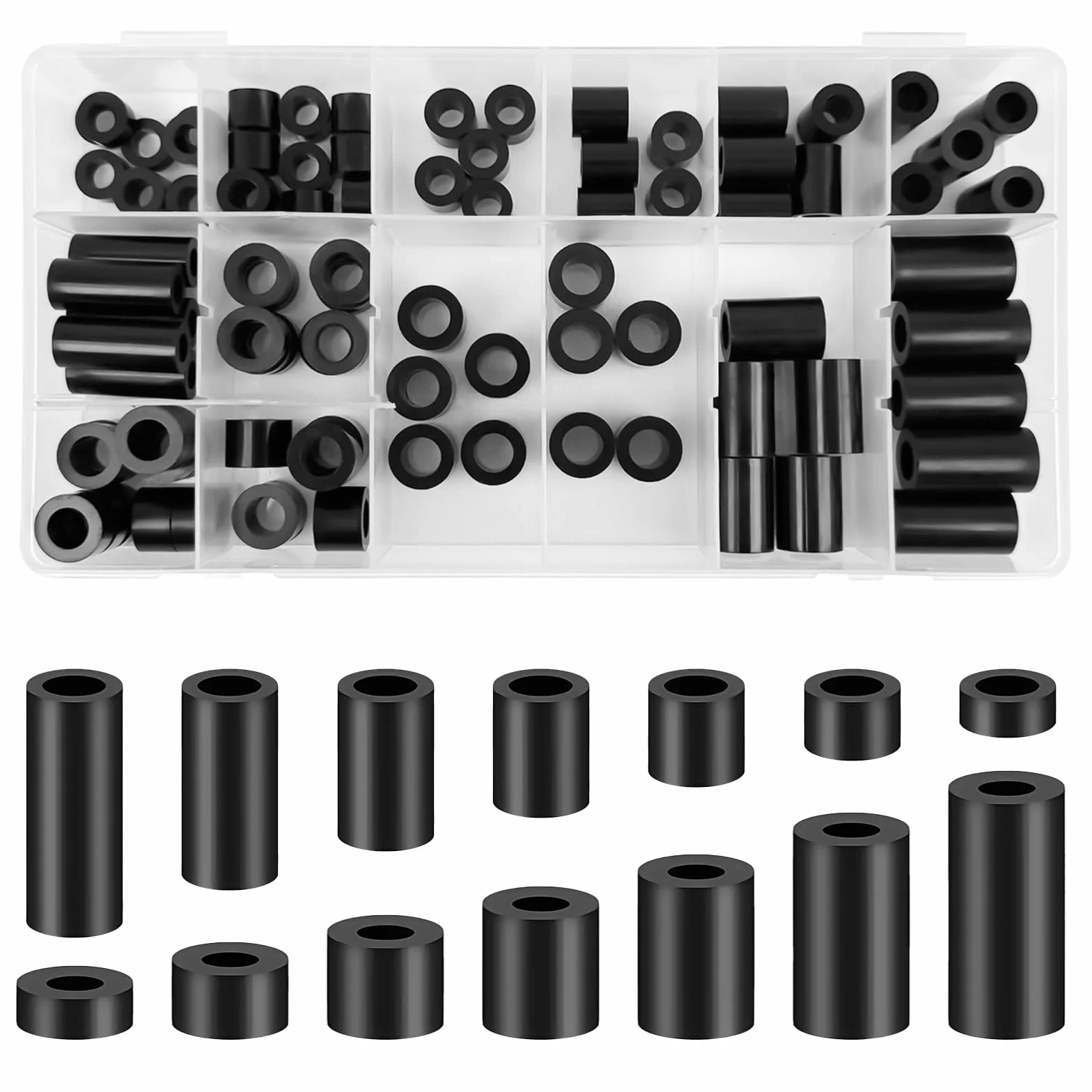 90 sztuk ABS podkładek dystansowych, okrągłe, czarne, M6 M8, nylonowe, plastikowe, izolacyjne