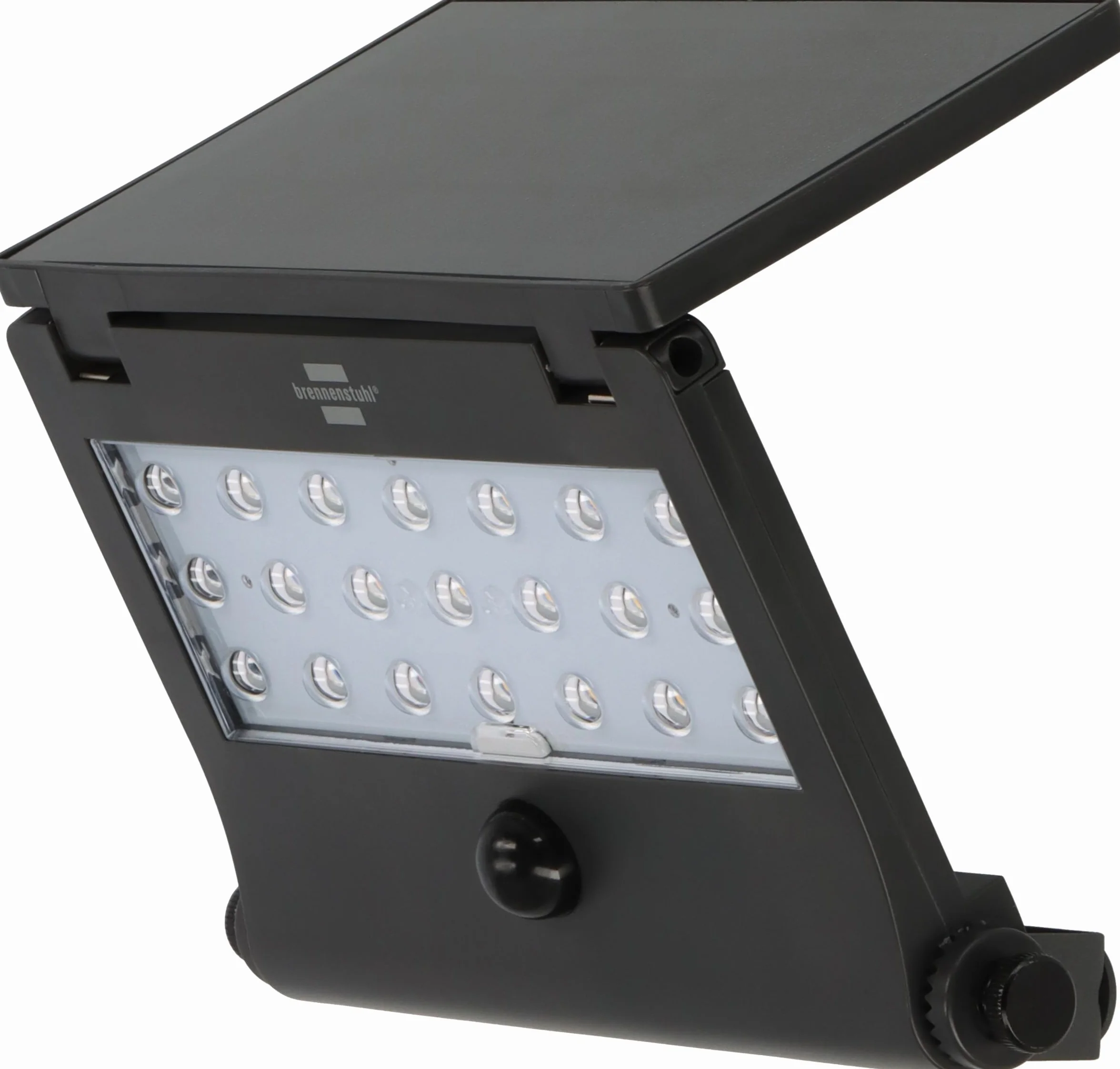Brennenstuhl Solar LED reflektor SOL 1000 Pad/lampa ścienna LED do zastosowań zewnętrznych z czujnikiem ruchu (lampa solarna IP65, 1000 lm, 4 różne tryby świecenia, czujnik zmierzchu, z akumulatorem)