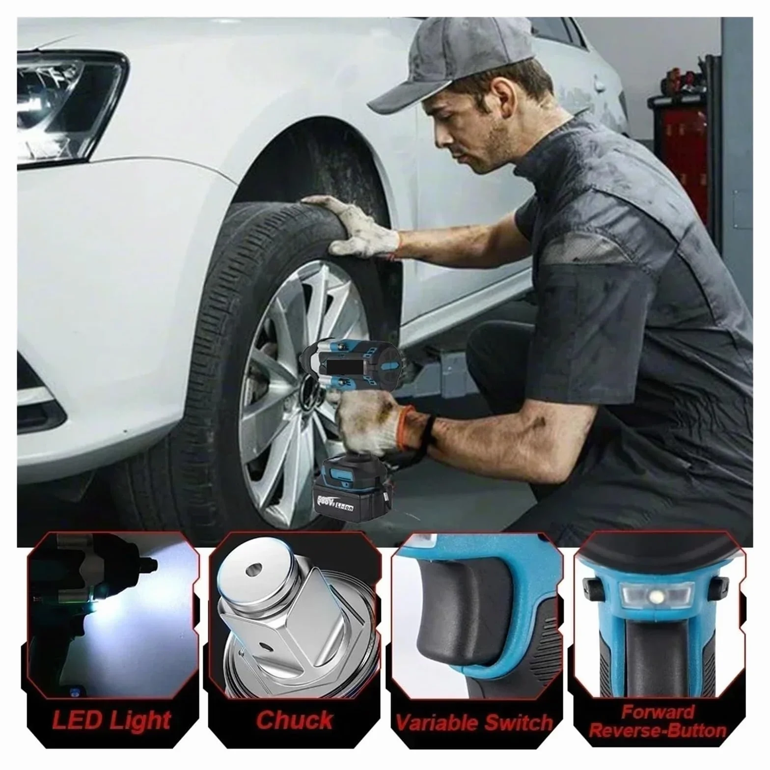 Klucz udarowy 1800N.M Bezszczotkowy Elektryczny Klucz Udarowy Z Akumulatorem 588VF 1/2" Klucz Akumulatorowy Elektronarzędzie Do Akumulatora 18V(1 Battery)