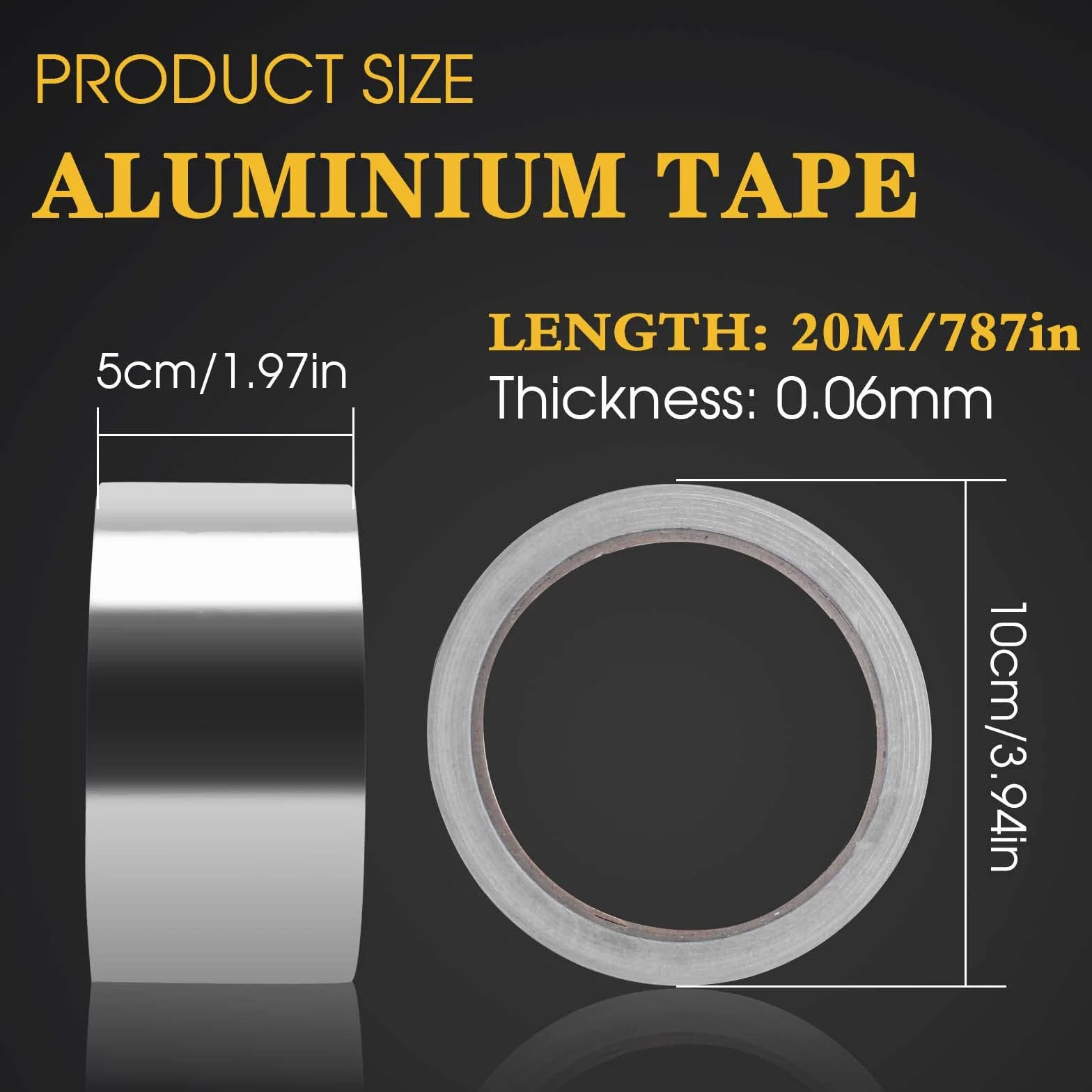 2 sztuki samoprzylepnych taśm aluminiowych, 50 mm x 20 m, samoprzylepna taśma aluminiowa, odporna na wysokie temperatury, wzmocniona do naprawy powierzchni metalowych, izolacji i uszczelniania, 50 mm