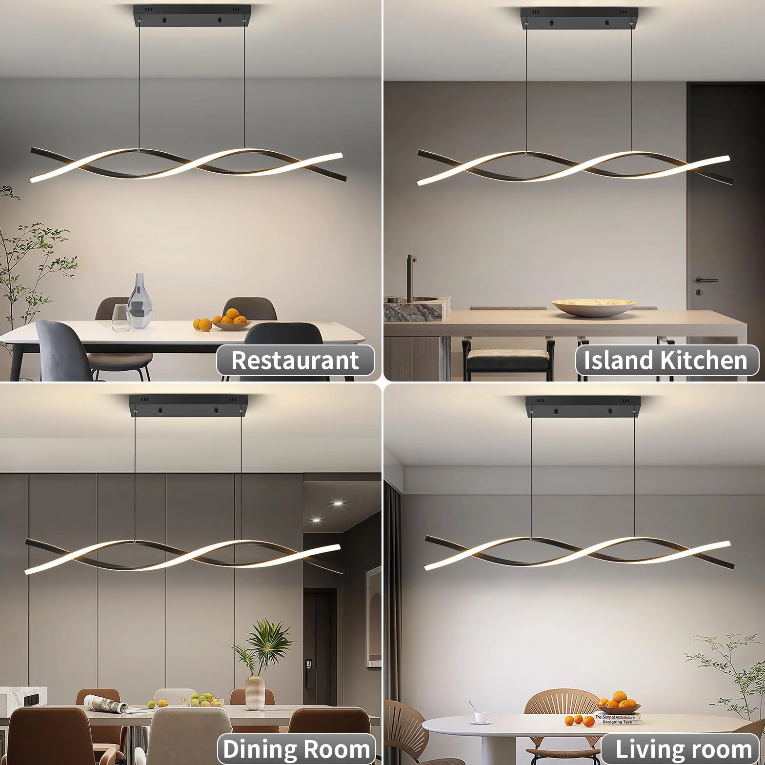 Lampy wiszące LED, 3300-6500 K, regulowana temperatura barwowa, wiszące oświetlenie wiszące, 100 cm, żyrandol ściemniany za pomocą pilota zdalnego sterowania, aluminiowa lampa oświetleniowa do kuchni
